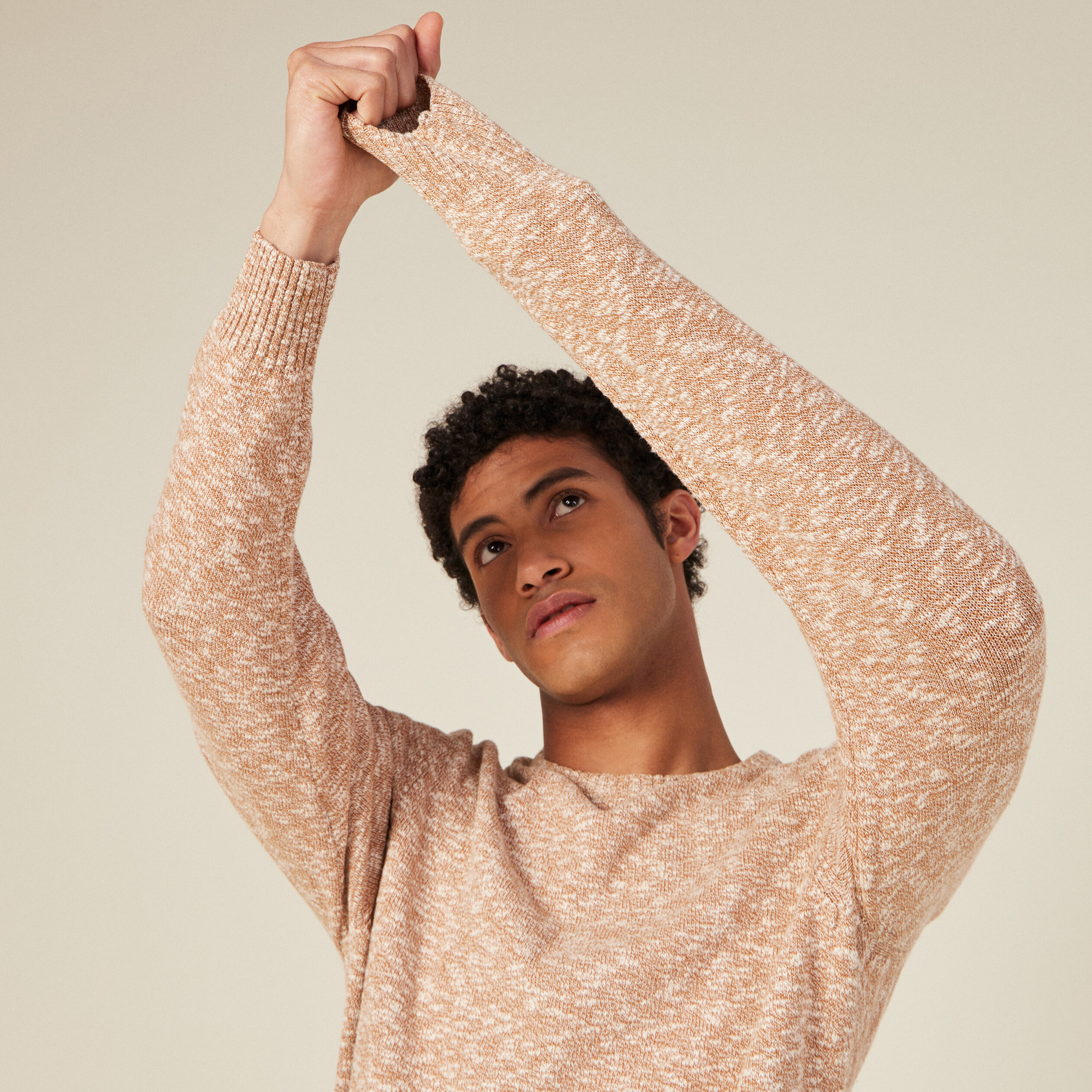 Pull manches longues col rond camel homme