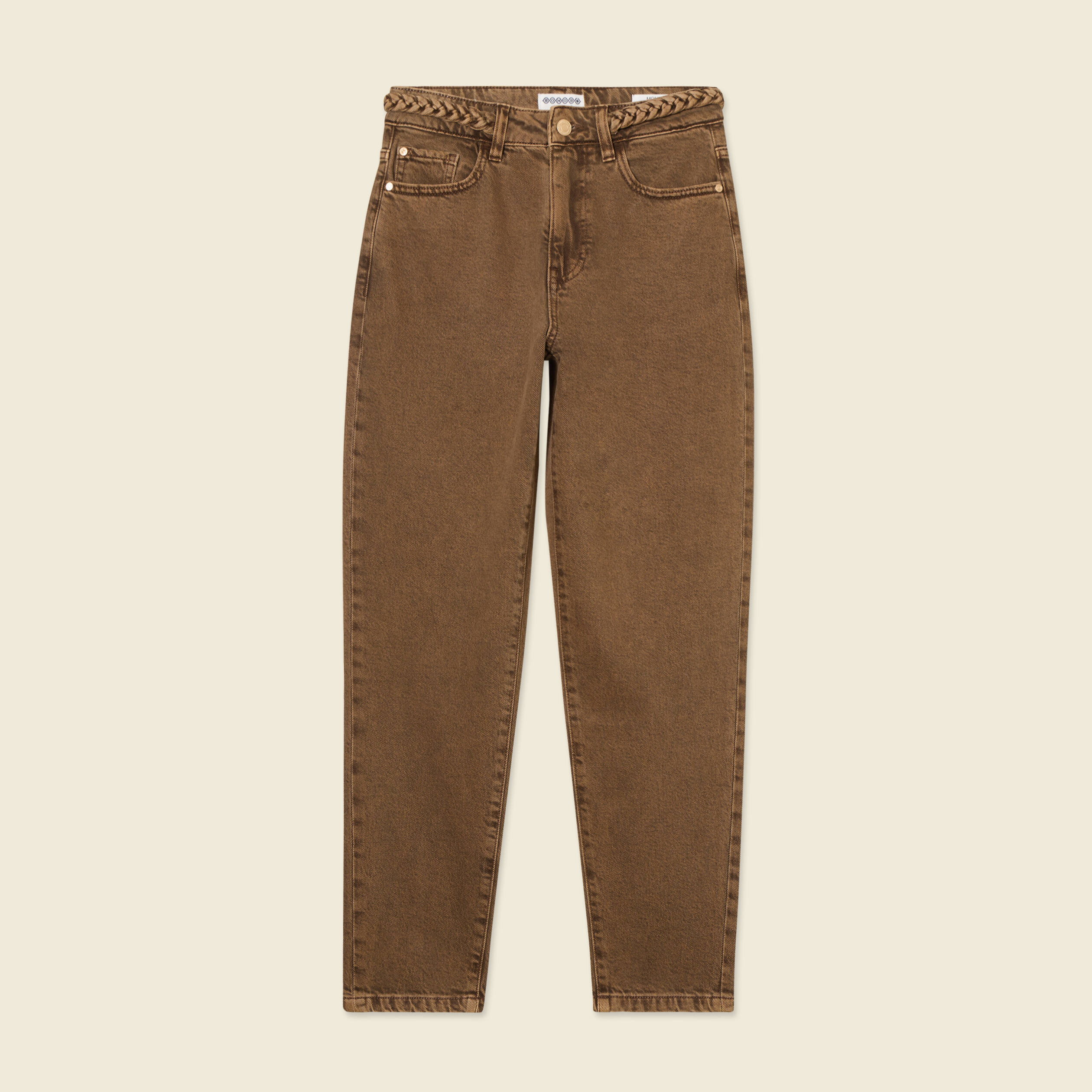 Jeans mom 7/8&egrave;me marron fonc&eacute; femme
