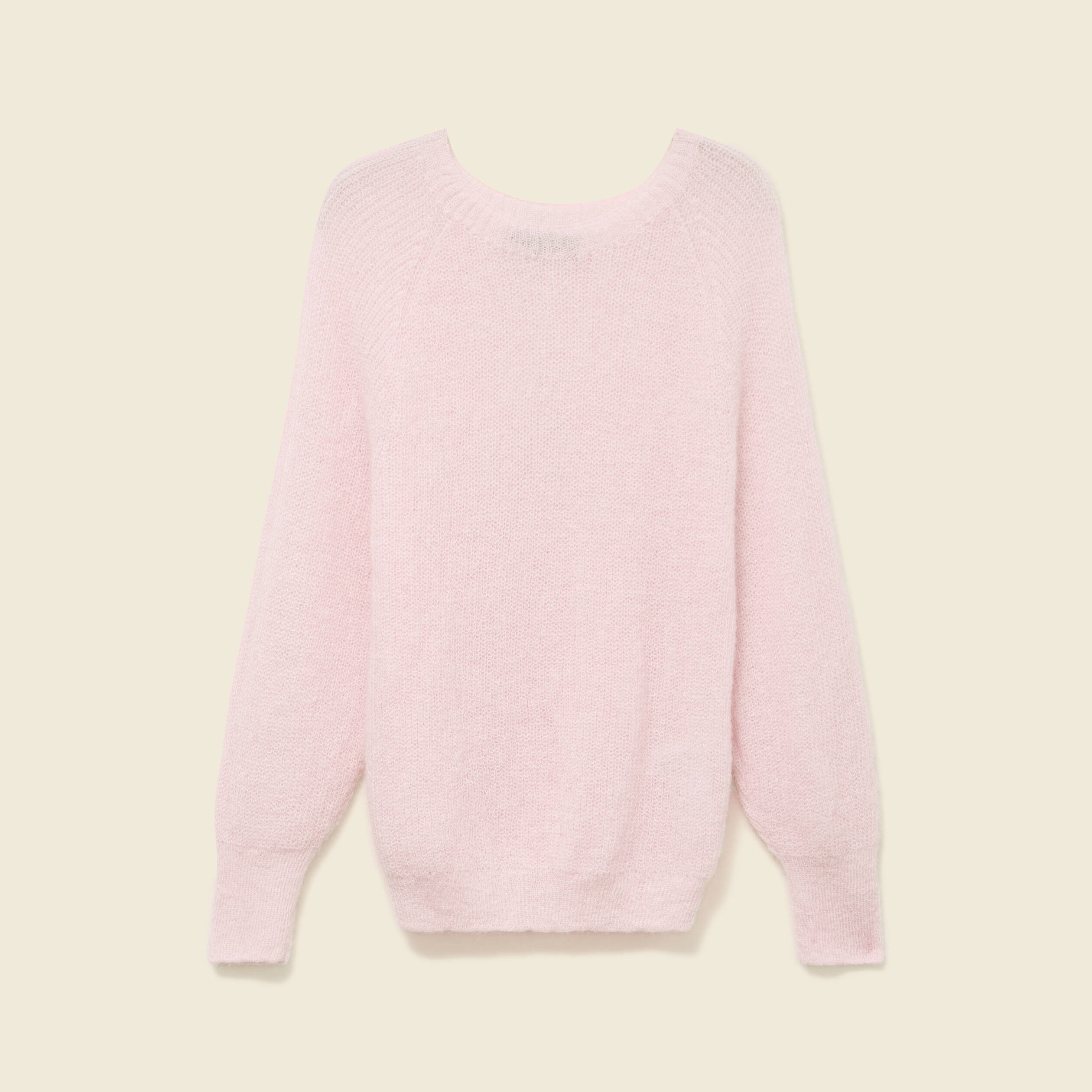 Pull manches longues col rond rose femme