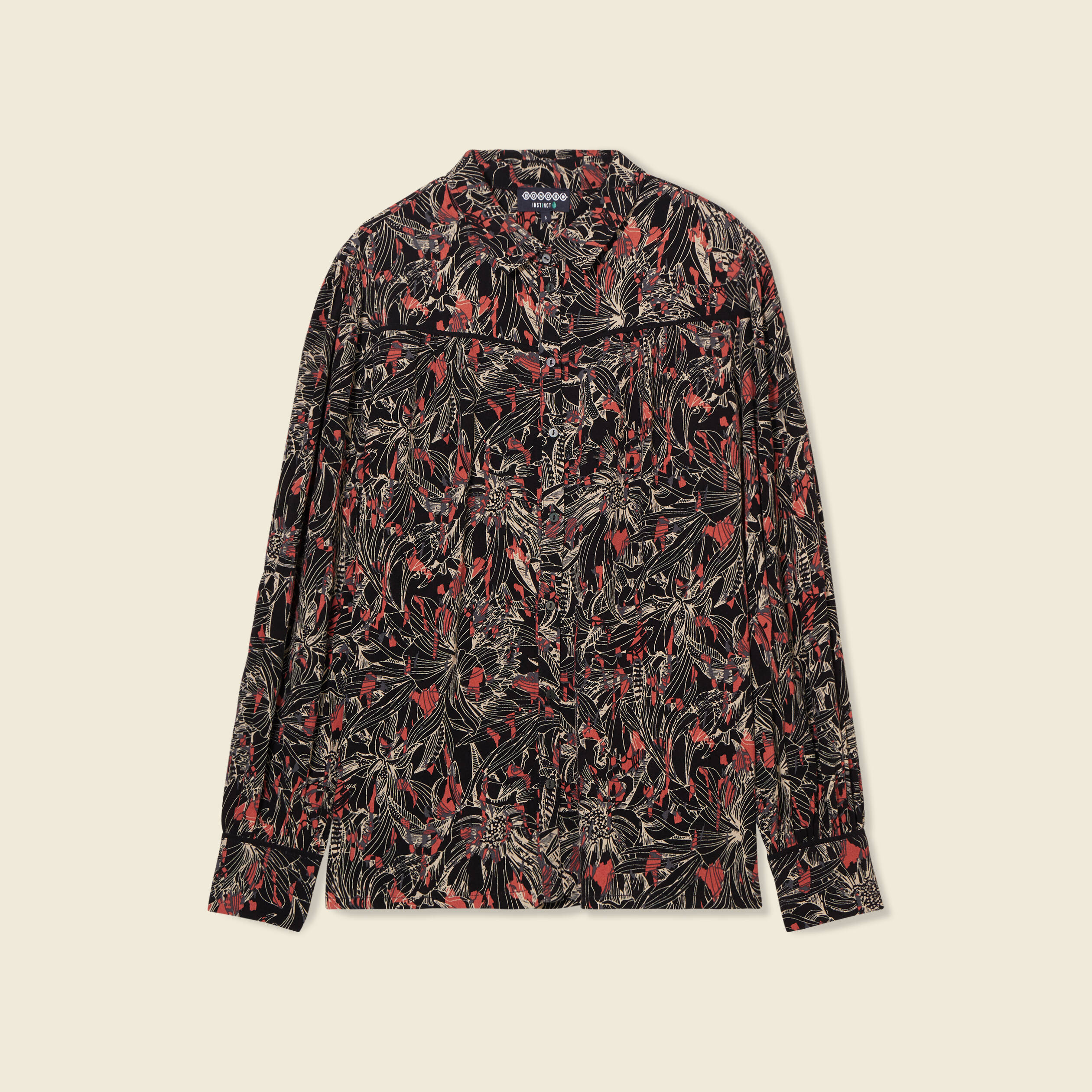 Chemise manches longues col v fluide noir femme