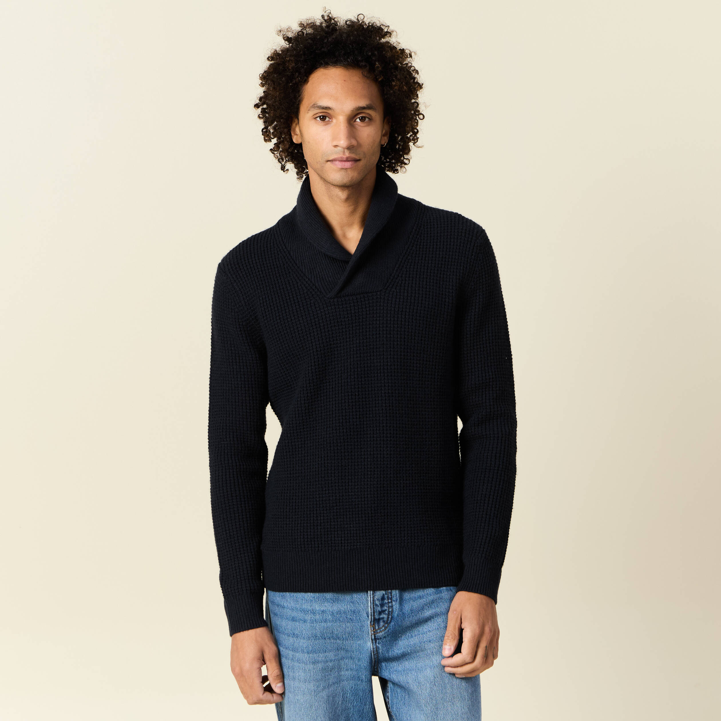 pull manches longues col chale bleu marine homme Pull manches longues col châle bleu marine homme