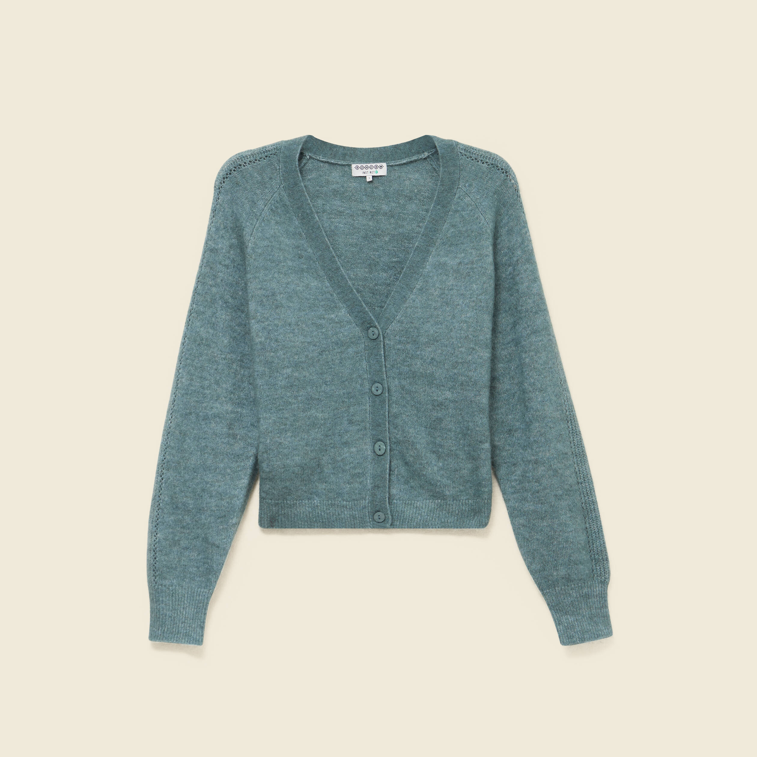 Gilet ajour&eacute; col V manches longues vert femme