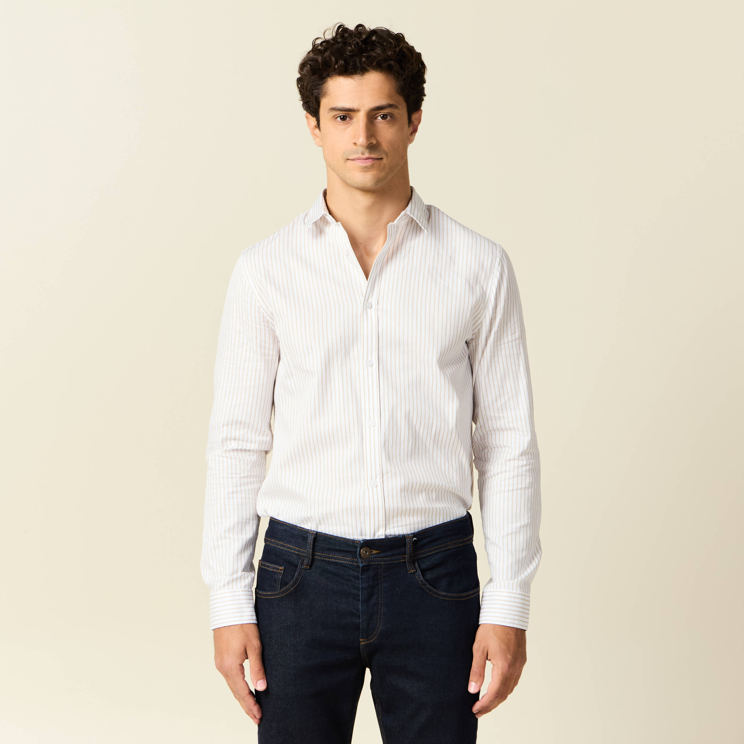 chemise manches longues beige homme Chemise manches longues beige homme