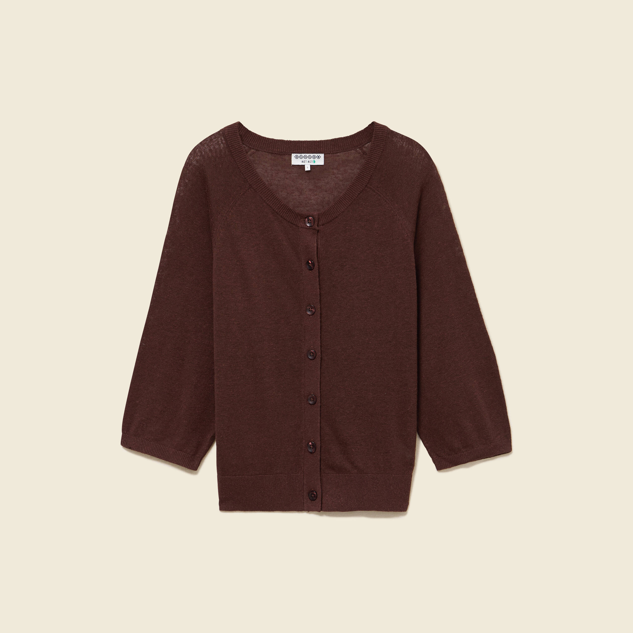 Gilet droit court manches longues marron fonc&eacute; femme