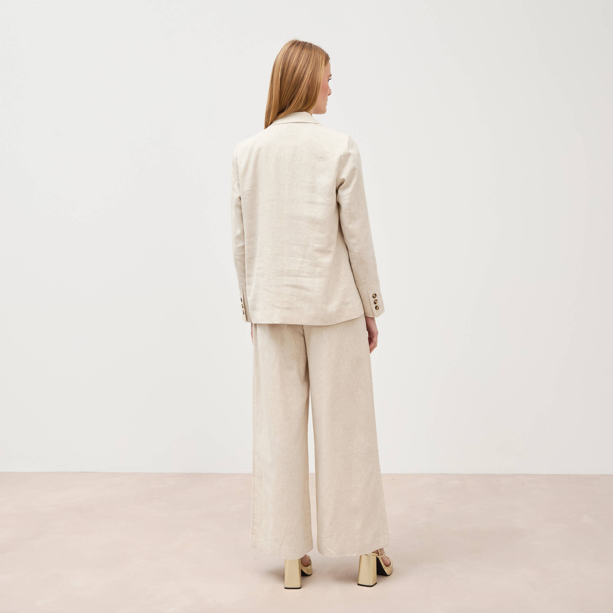 Blazer manches longues col tailleur sable femme