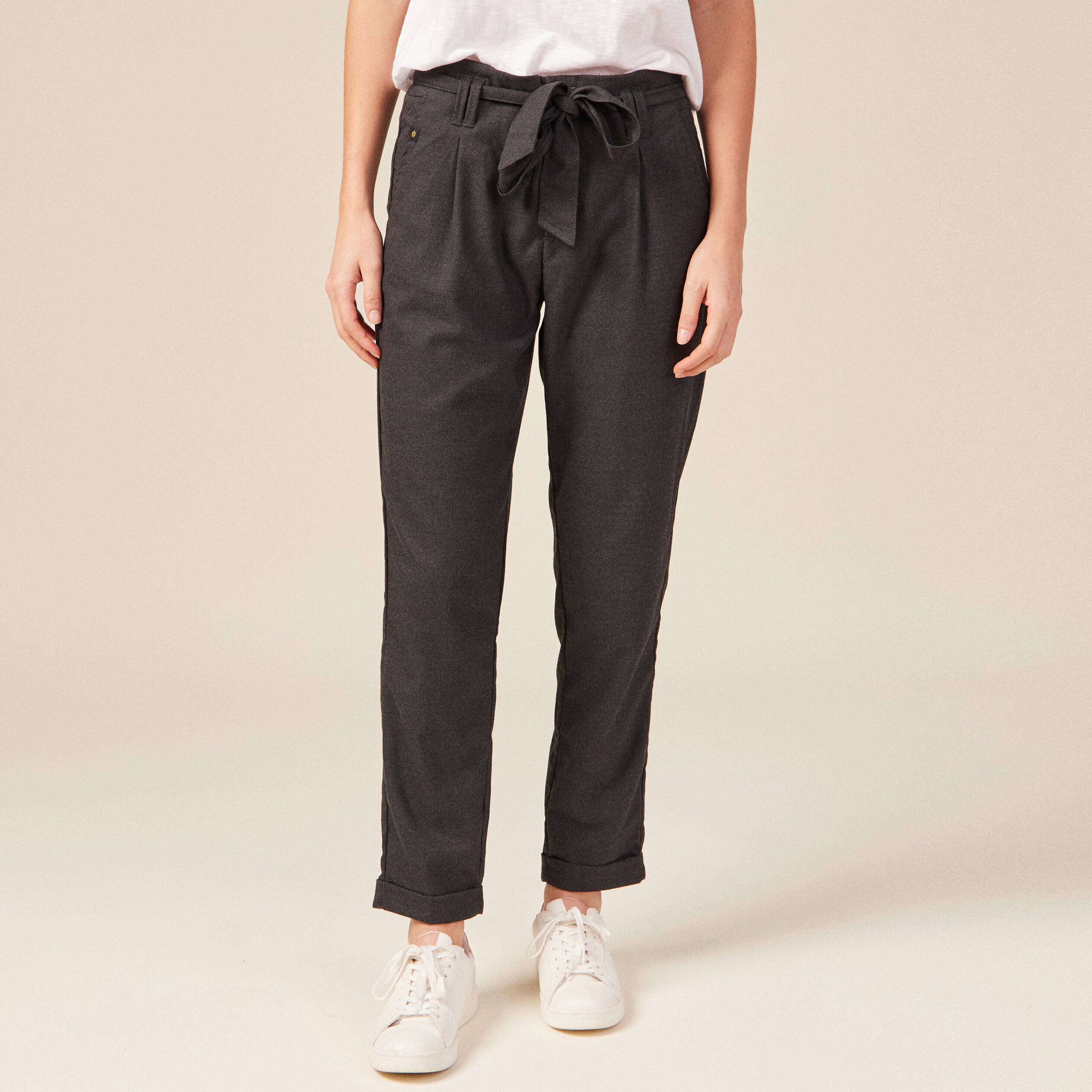 pantalon paperbag gris femme Pantalon paperbag gris femme