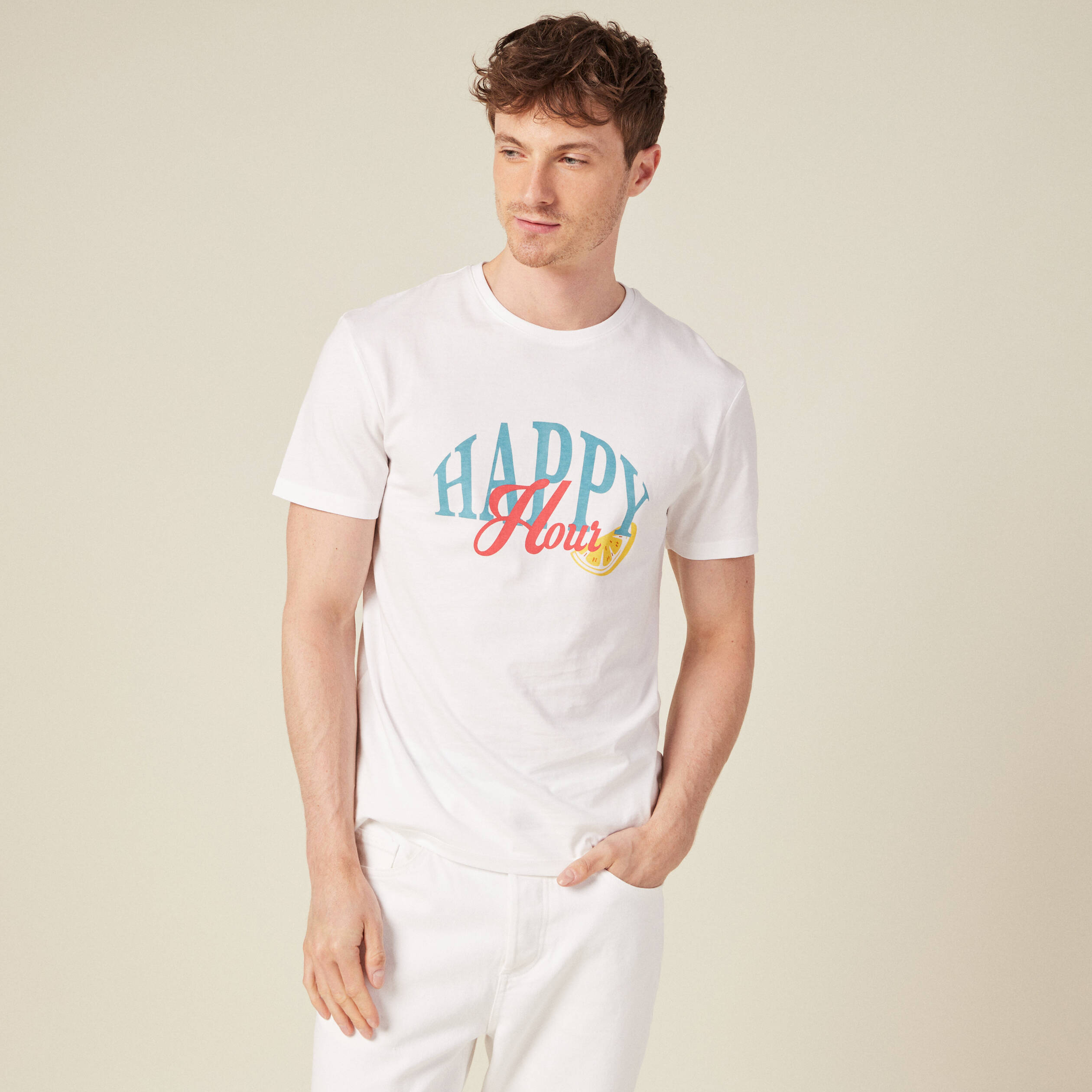 T-shirt manches courtes ecru homme