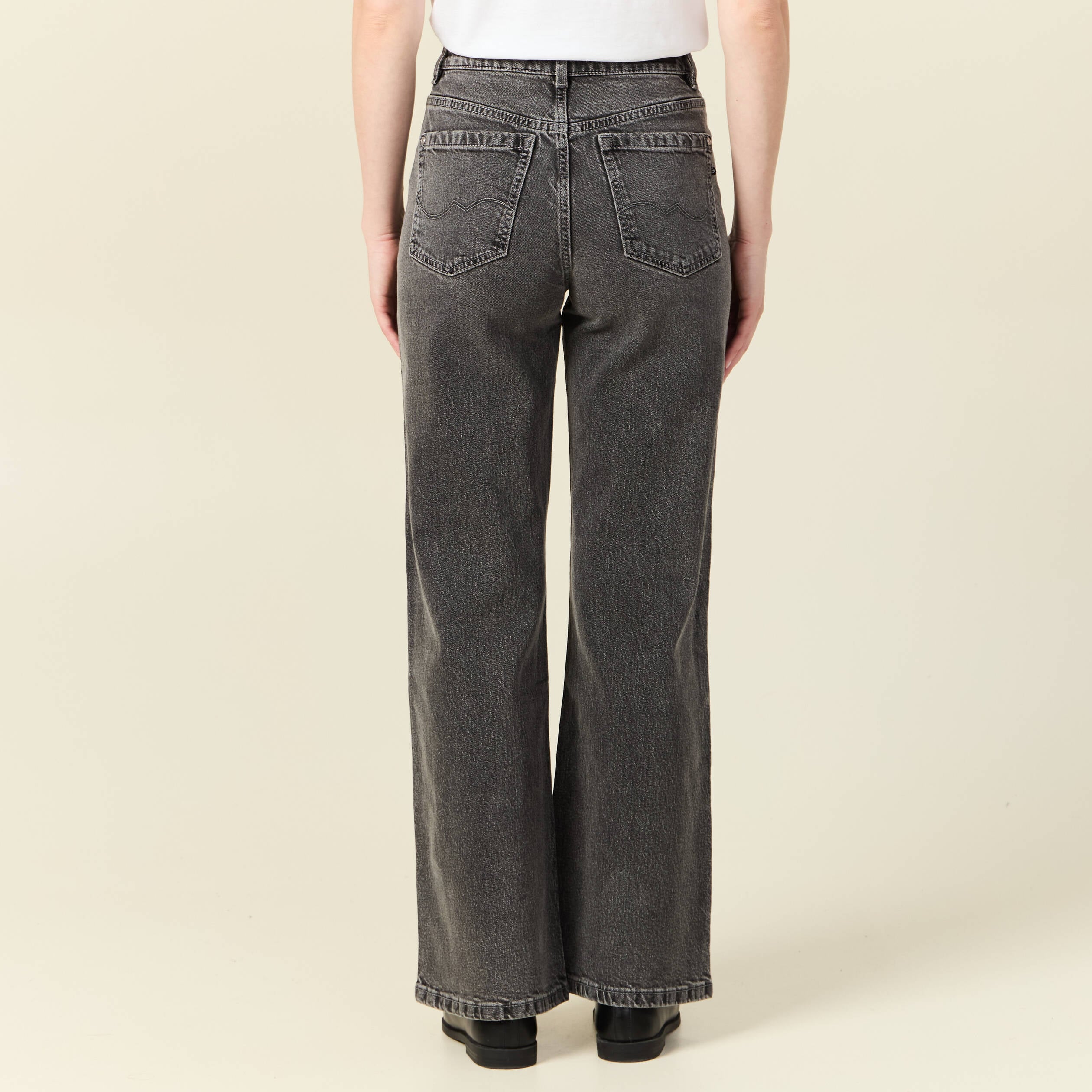 Jeans large taille haute denim snow gris femme