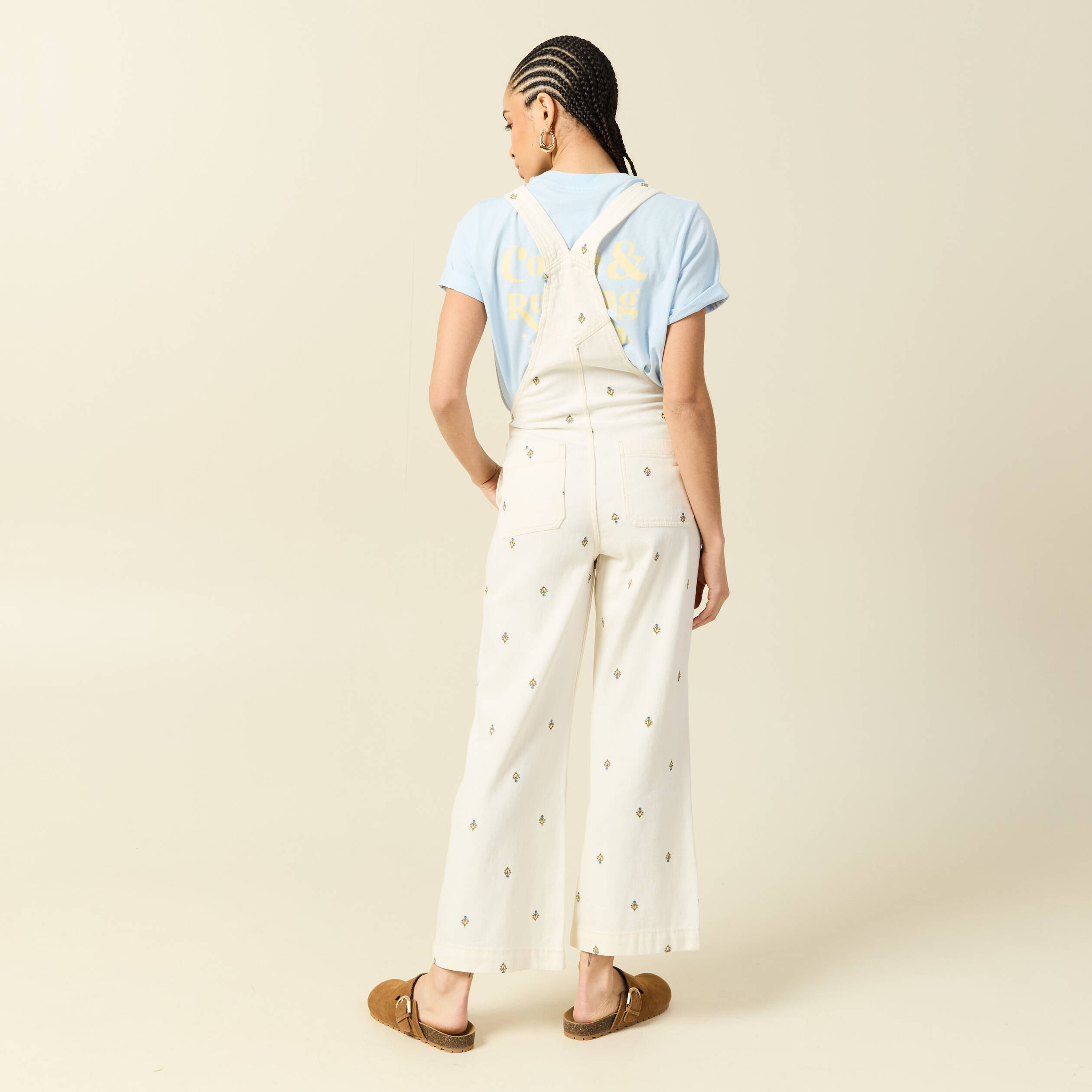 Salopette en jeans &agrave; fines bretelles denim blanc femme