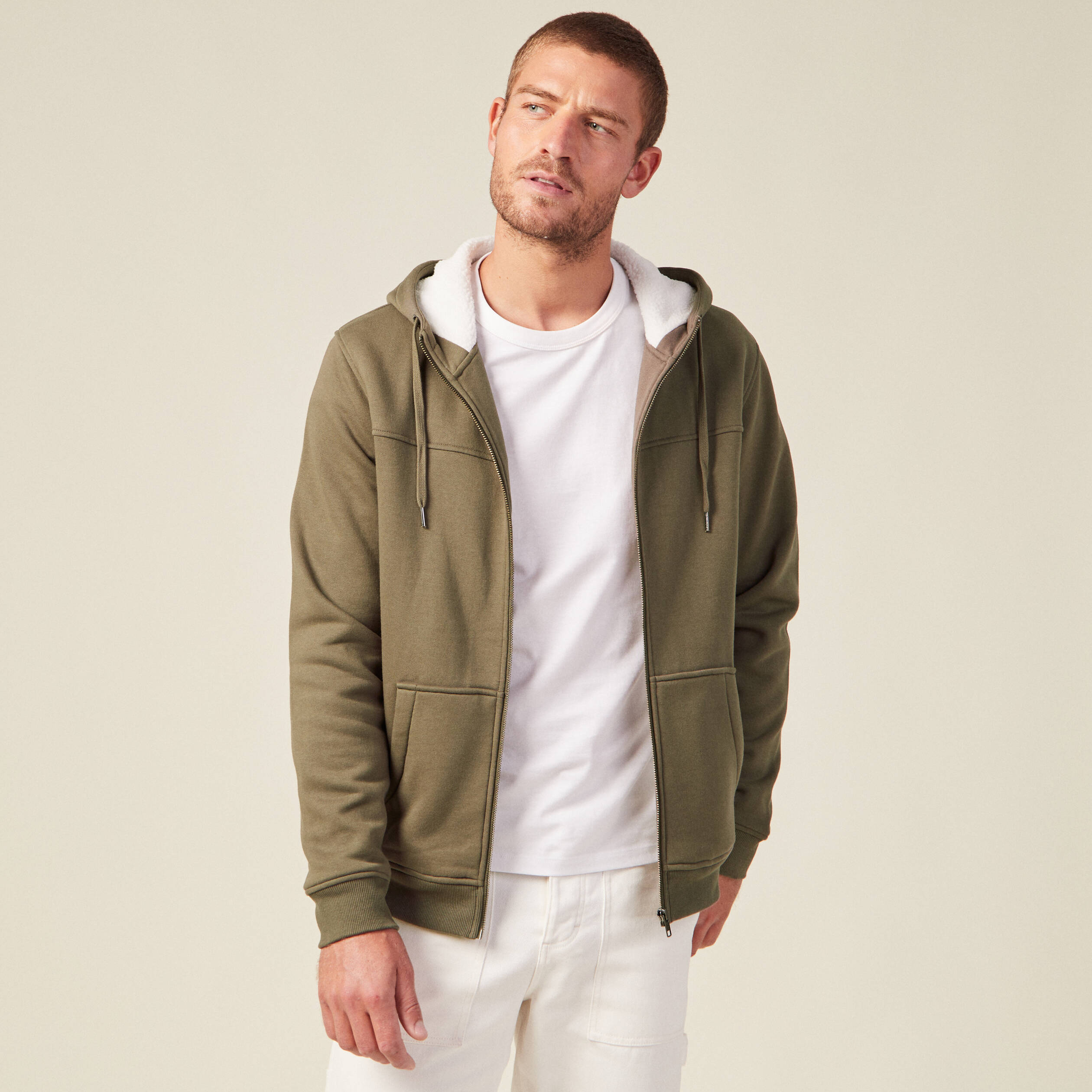 Sweat zippé à capuche taupe homme