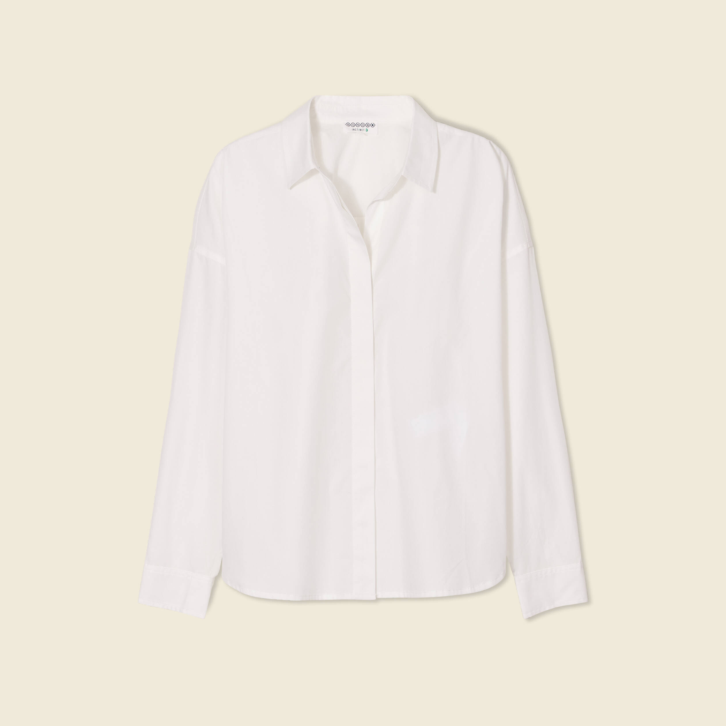 Chemise droite mi-longue en coton ecru femme