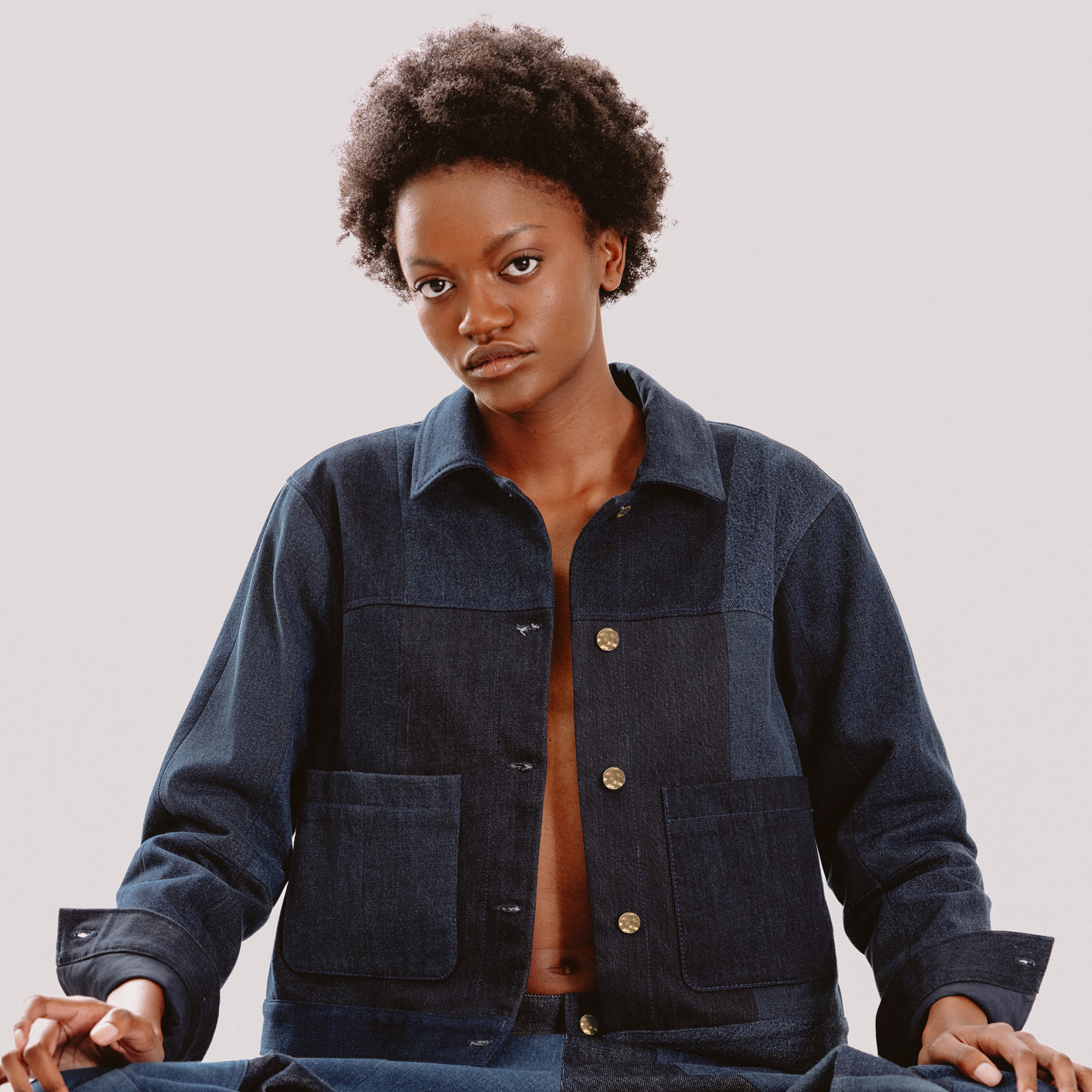 Veste droite en jeans manches longues denim stone femme