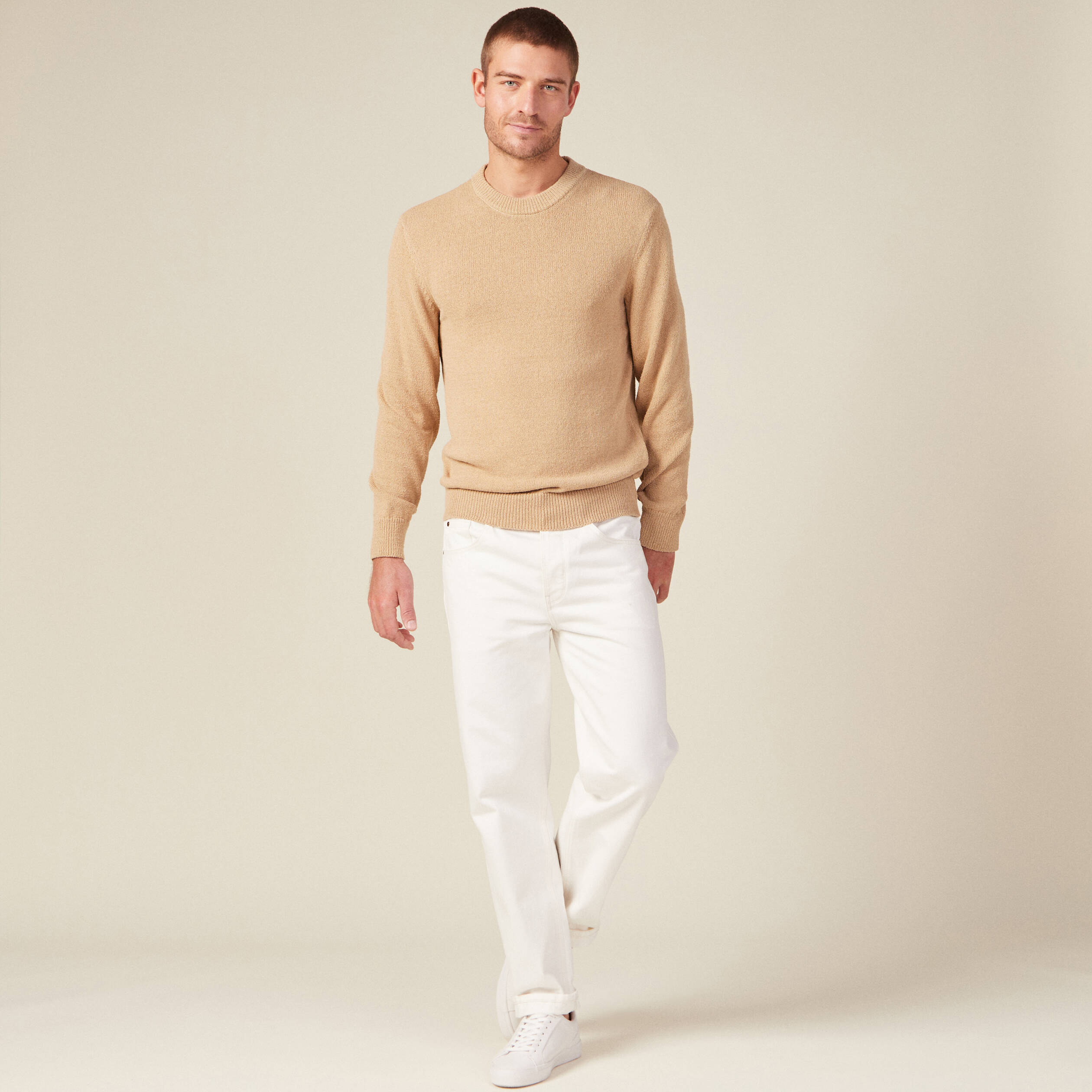 Pull manches longues beige homme