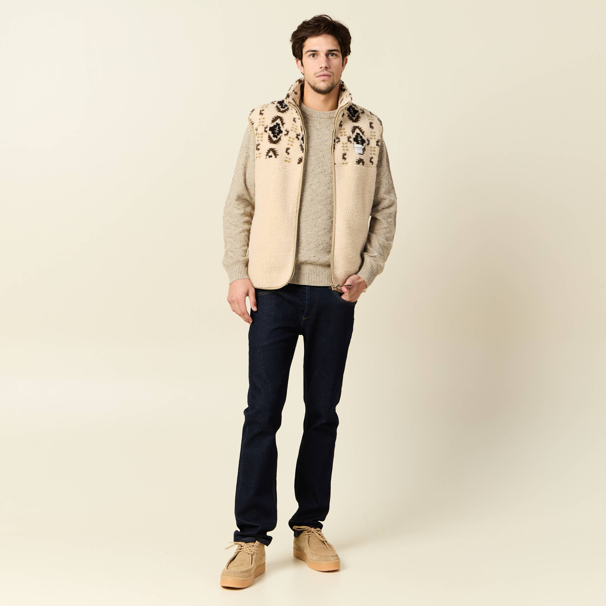 Pull manches longues beige homme