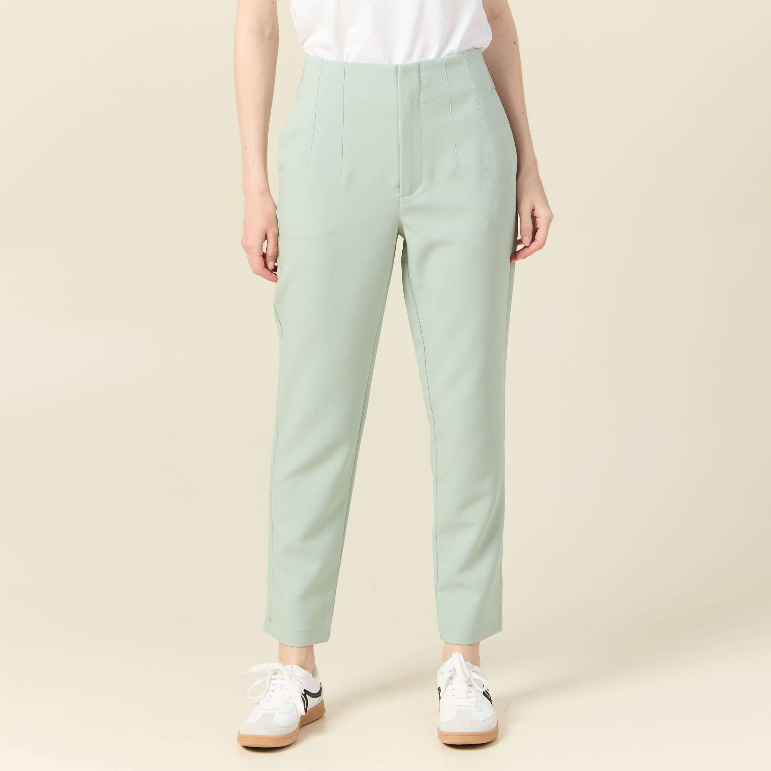 Pantalon cigarette vert olive femme