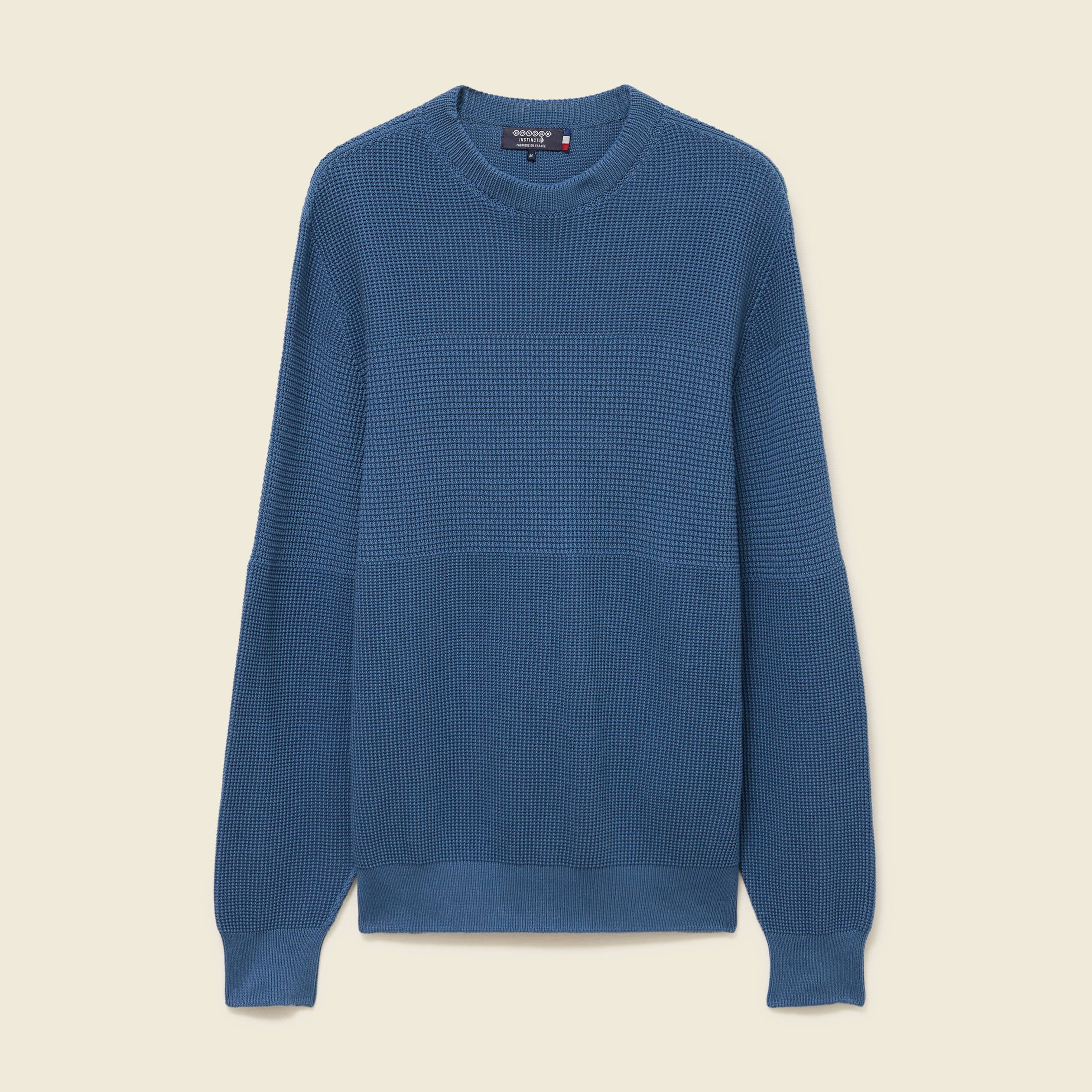 Pull col rond manches longues en coton bleu gris homme