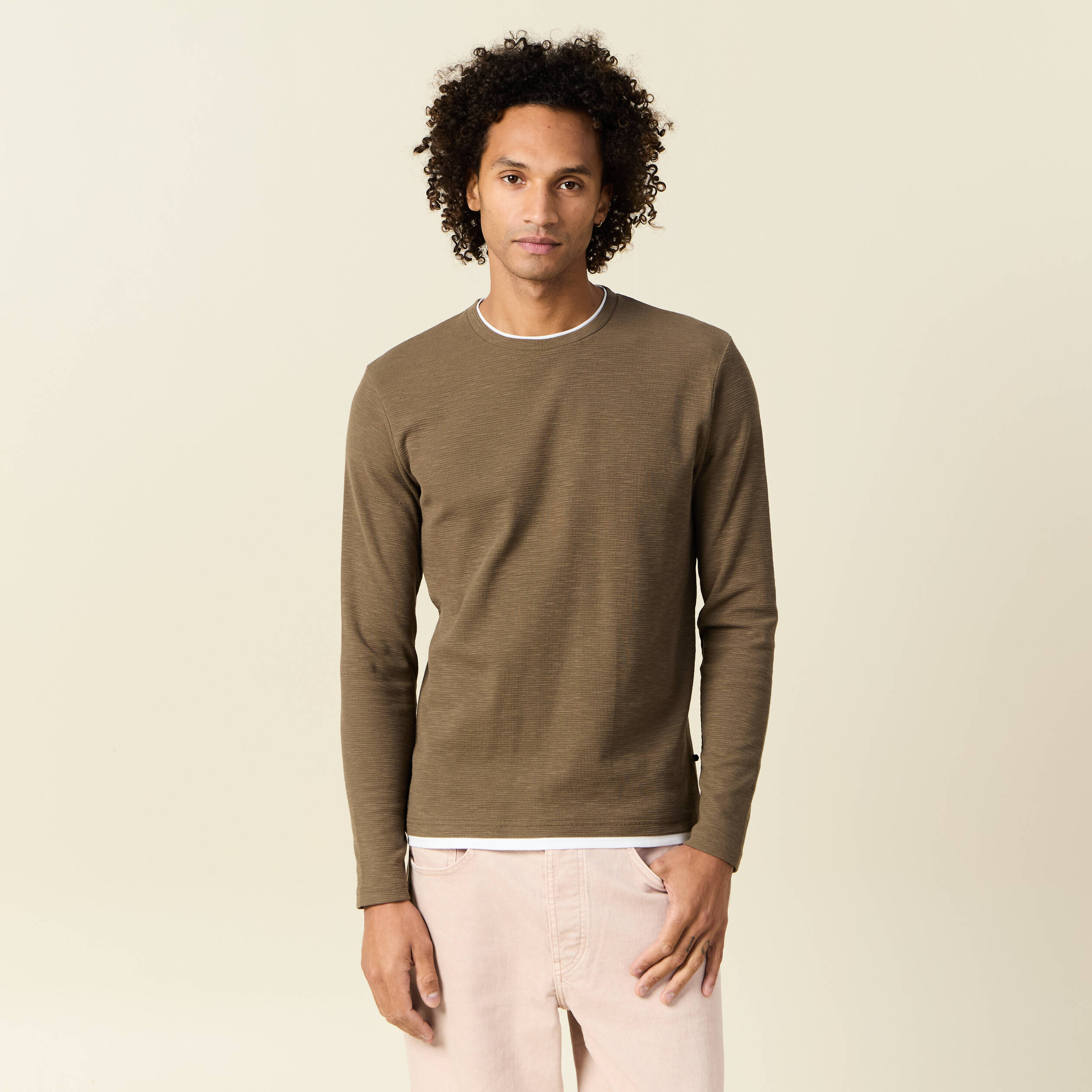 t shirt manches longues taupe homme T-shirt manches longues taupe homme