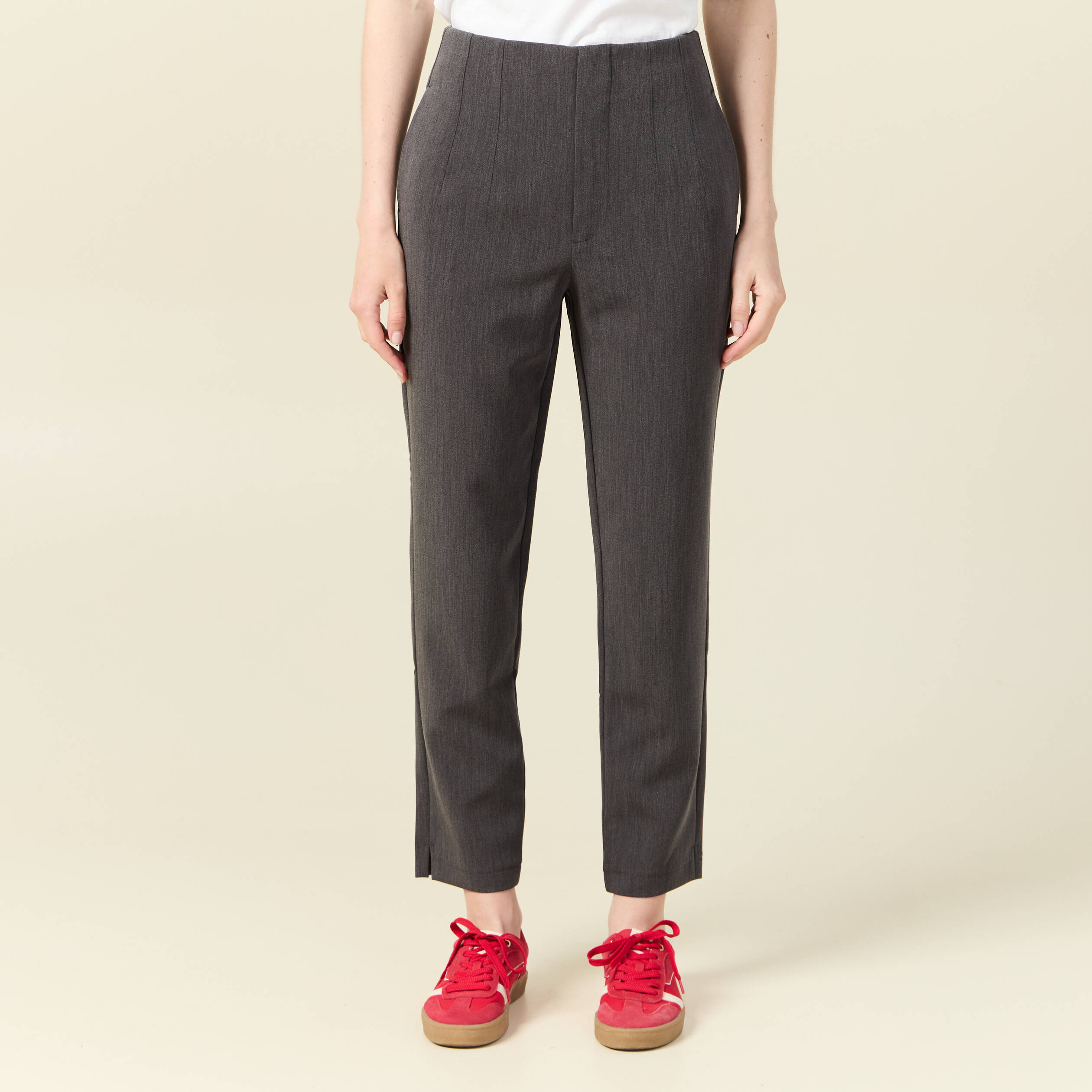 pantalon cigarette gris femme Pantalon cigarette gris femme