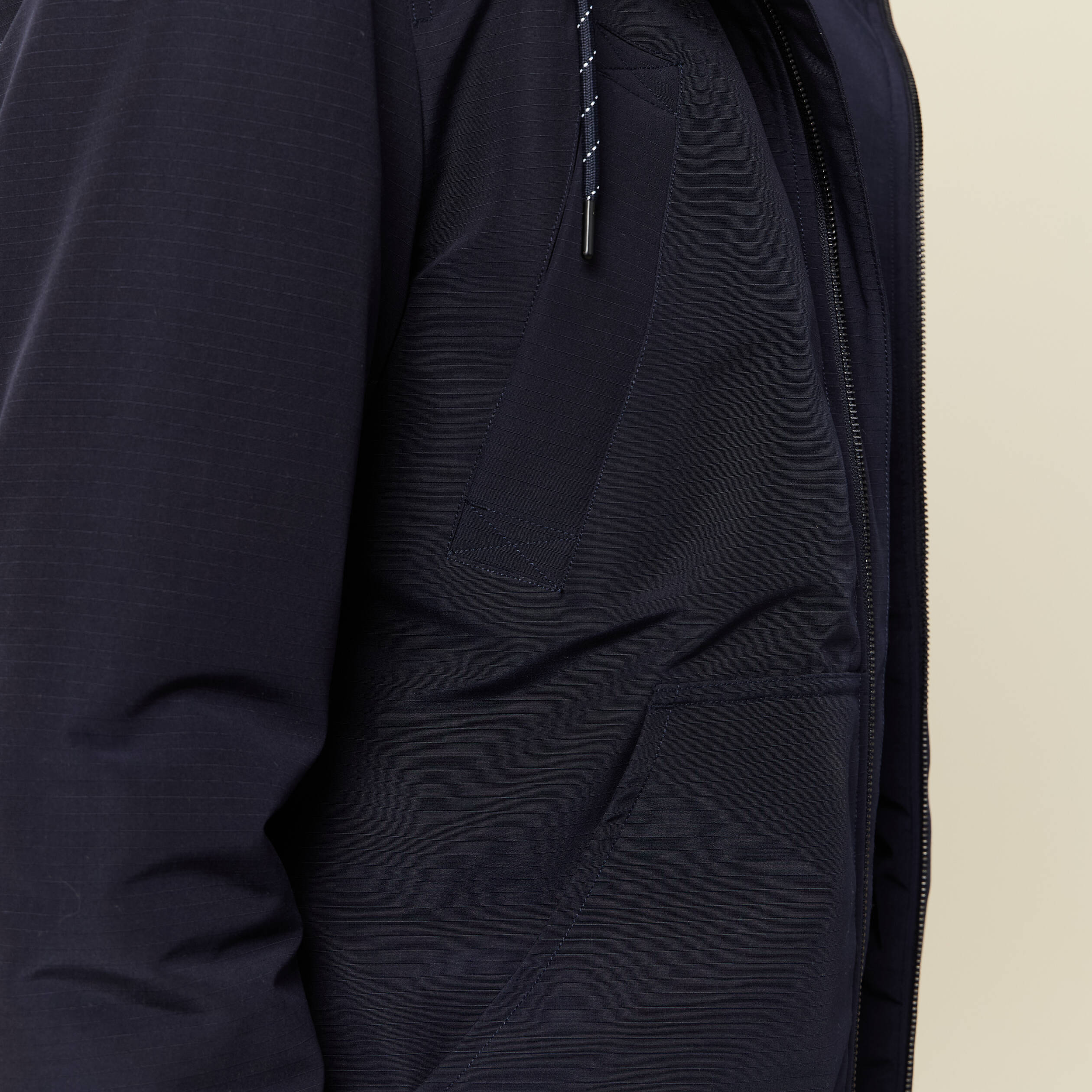 Parka courte &agrave; capuche bleu fonc&eacute; homme