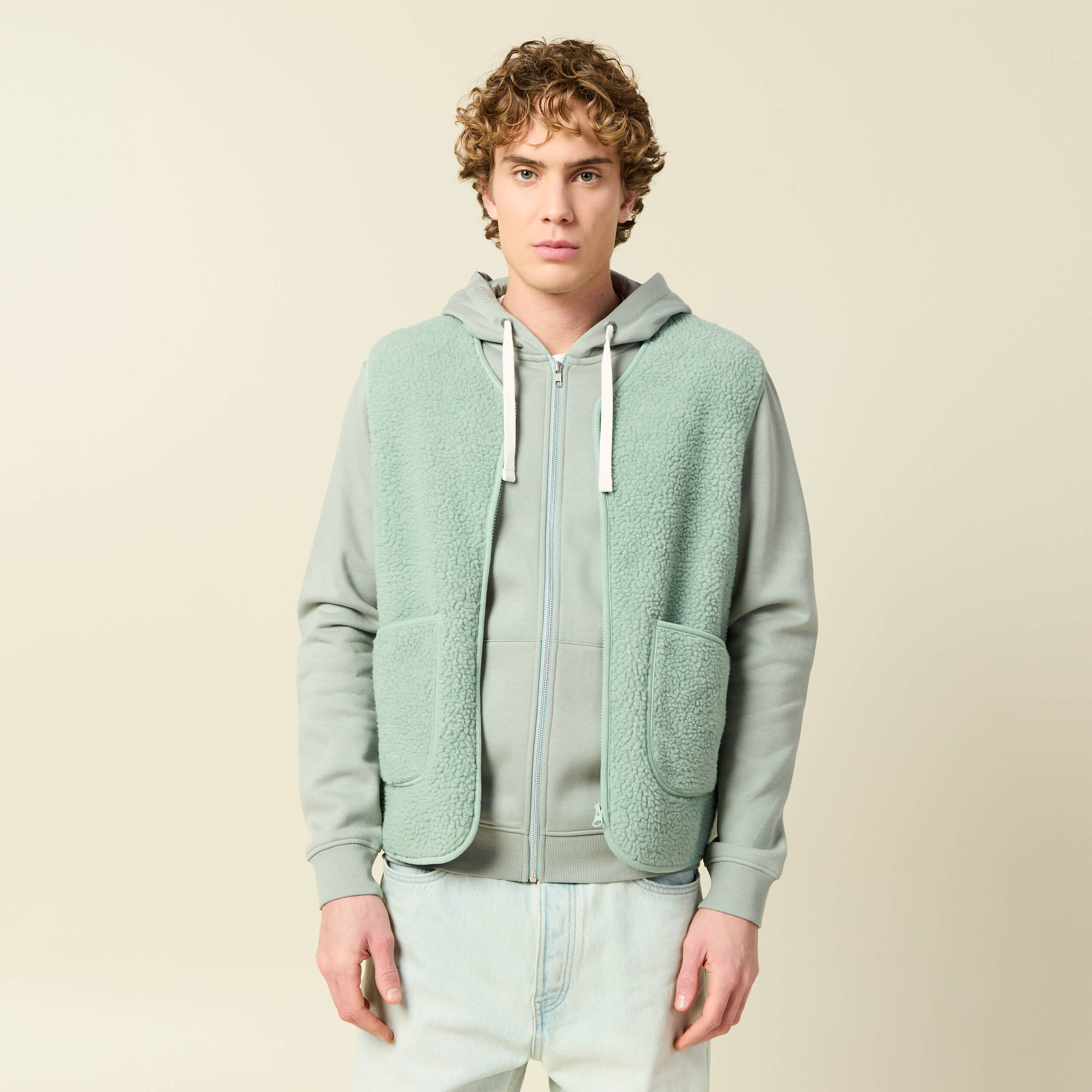 Sweat sans manches effet polaire vert pastel homme
