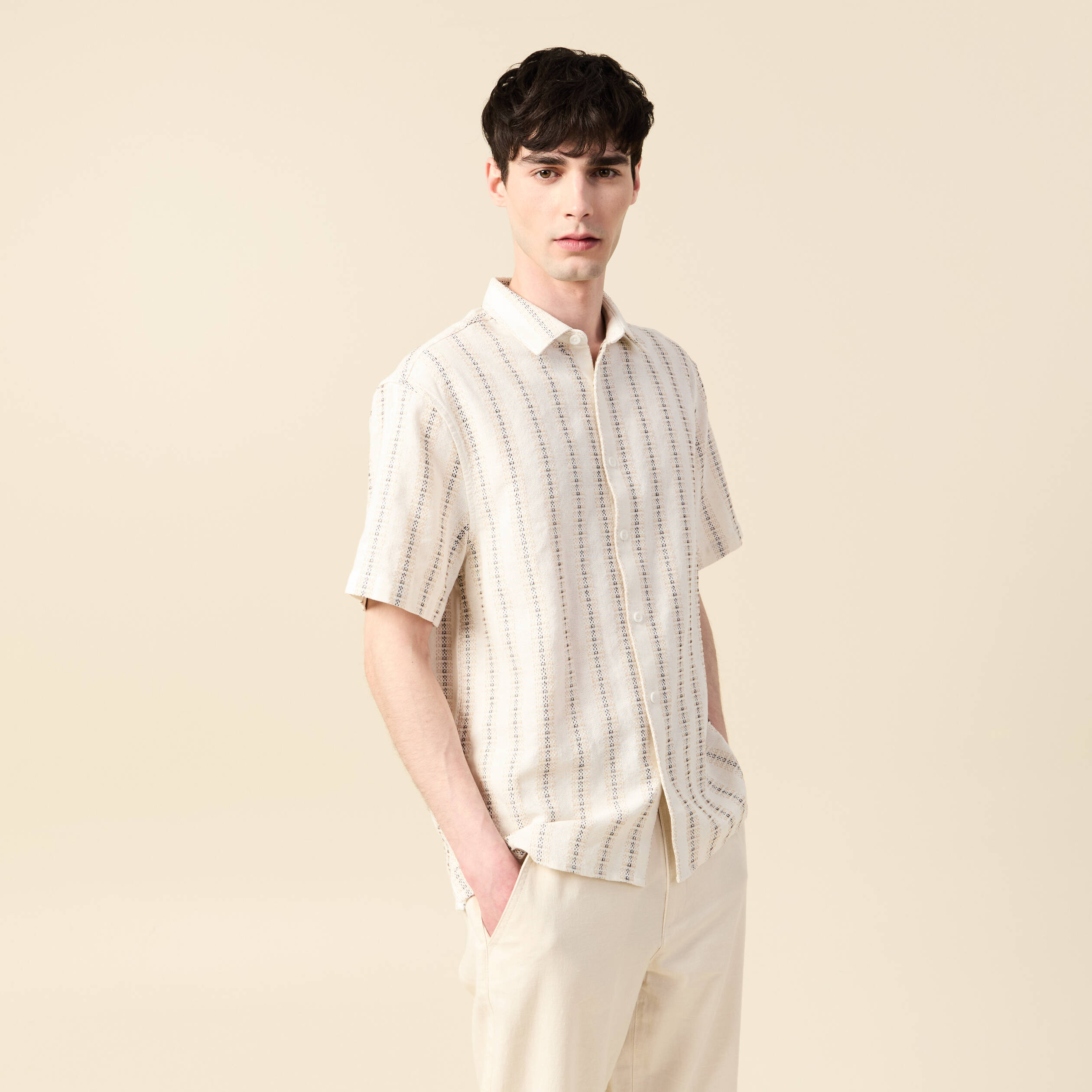 Chemise manches courtes ecru homme