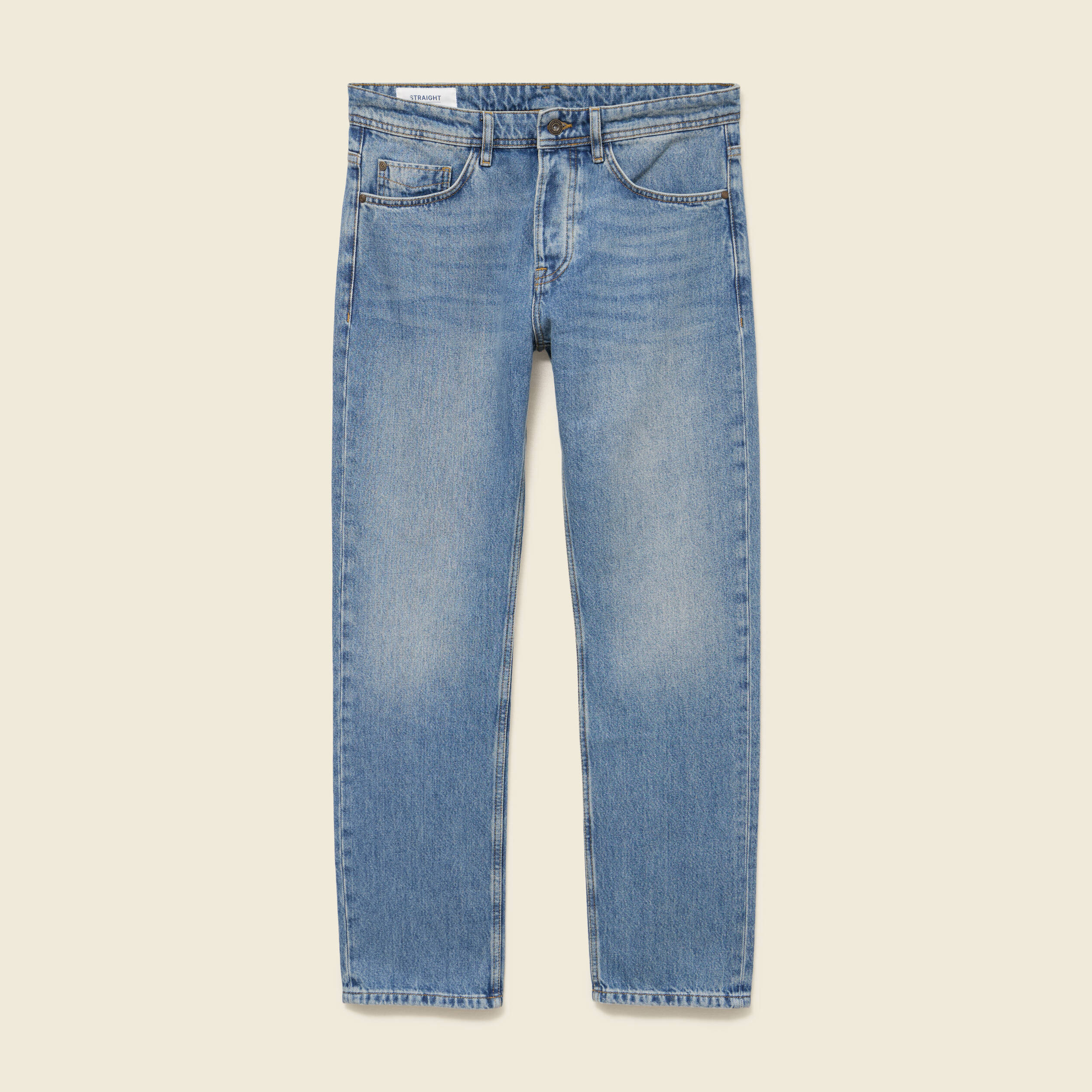 Jeans straight longueur 32 en coton denim stone homme