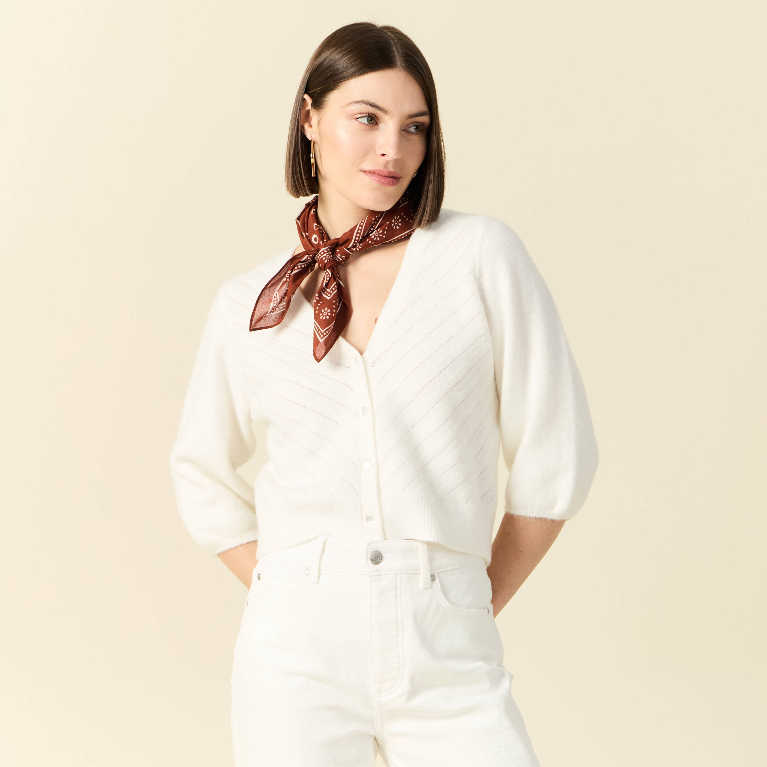 Gilet manches 3/4 blanc femme