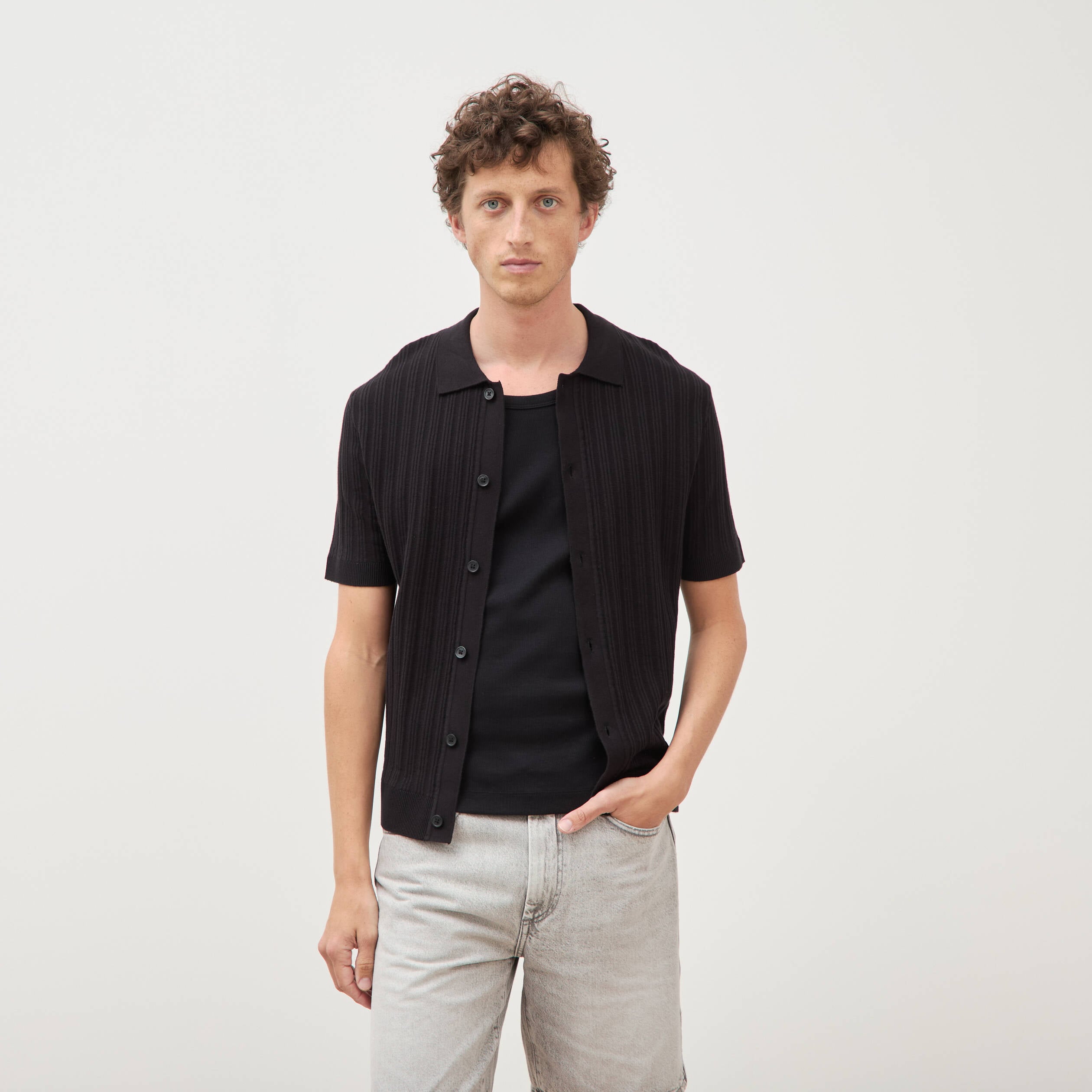 Chemise en coton manches courtes noir homme