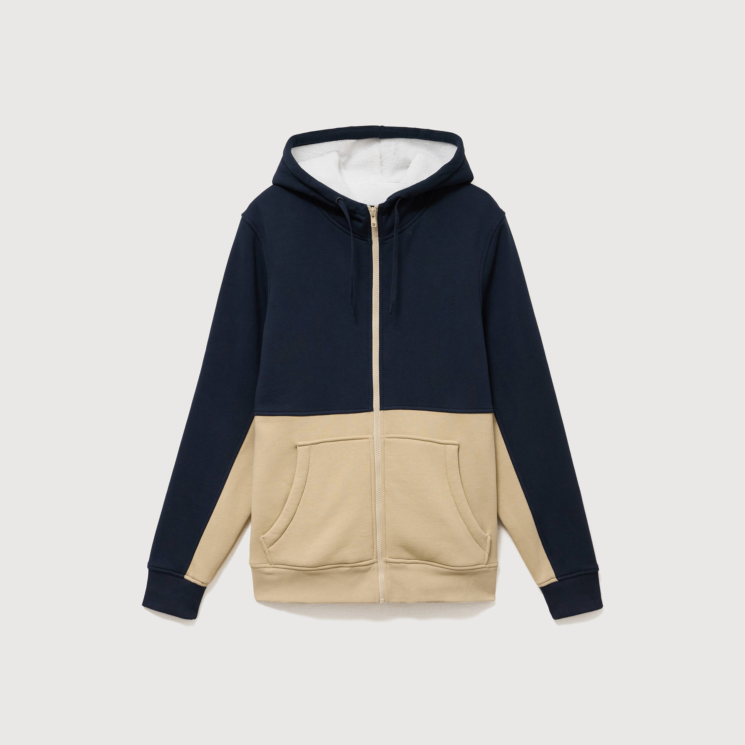 Sweat droit sherpa &agrave; capuche bleu marine homme