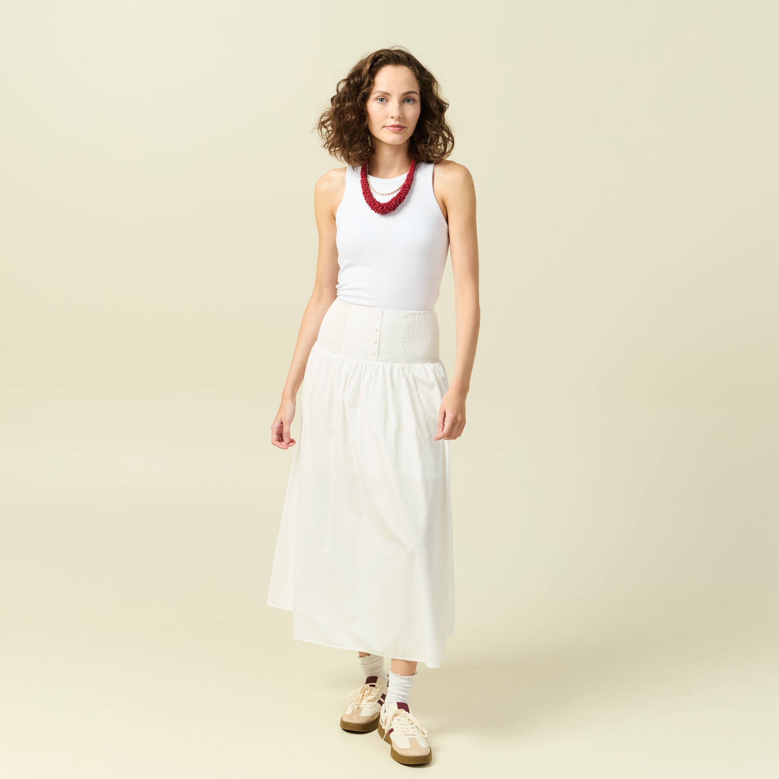 Jupe longue &eacute;vas&eacute;e en coton ecru femme