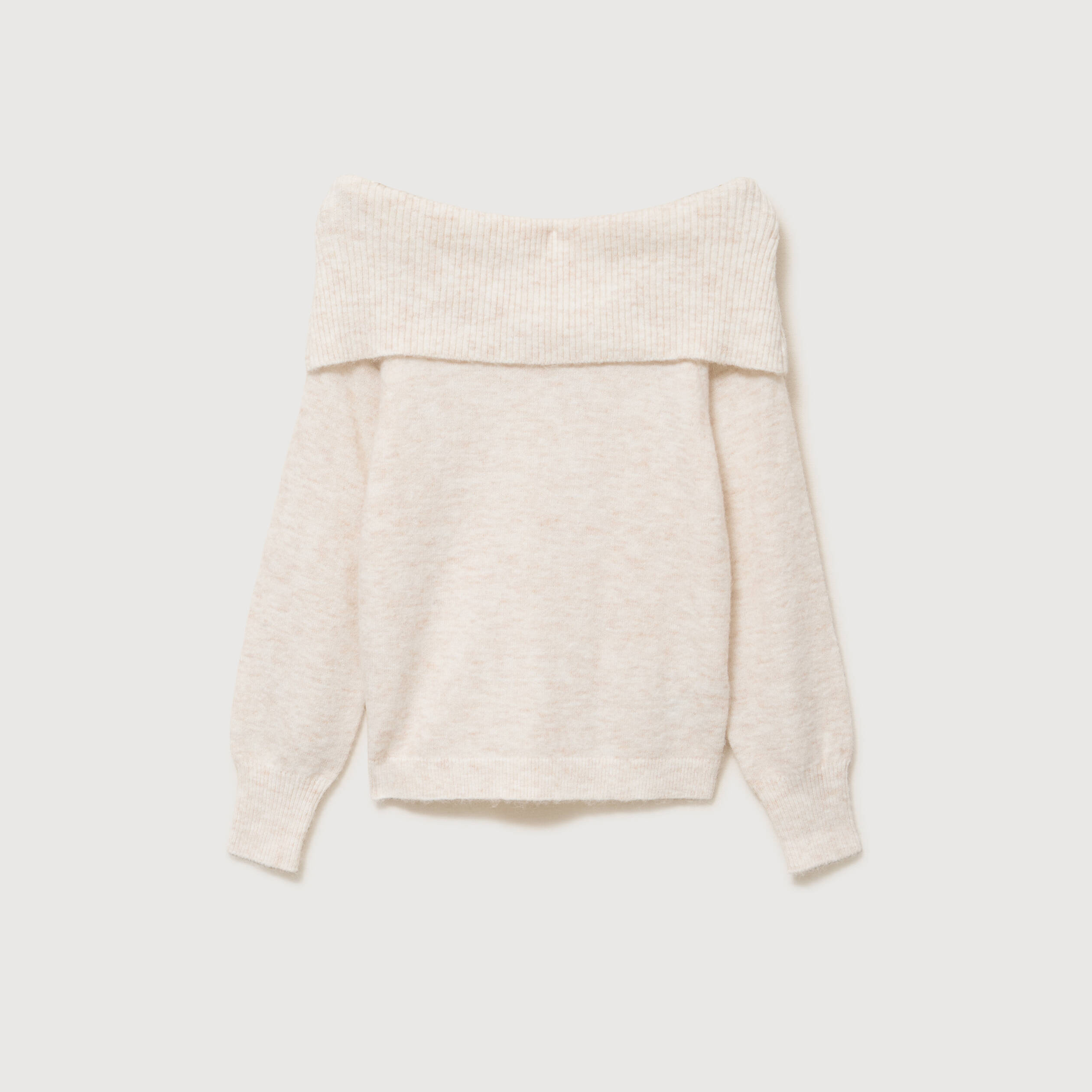 Pull droit manches longues bardot ecru femme