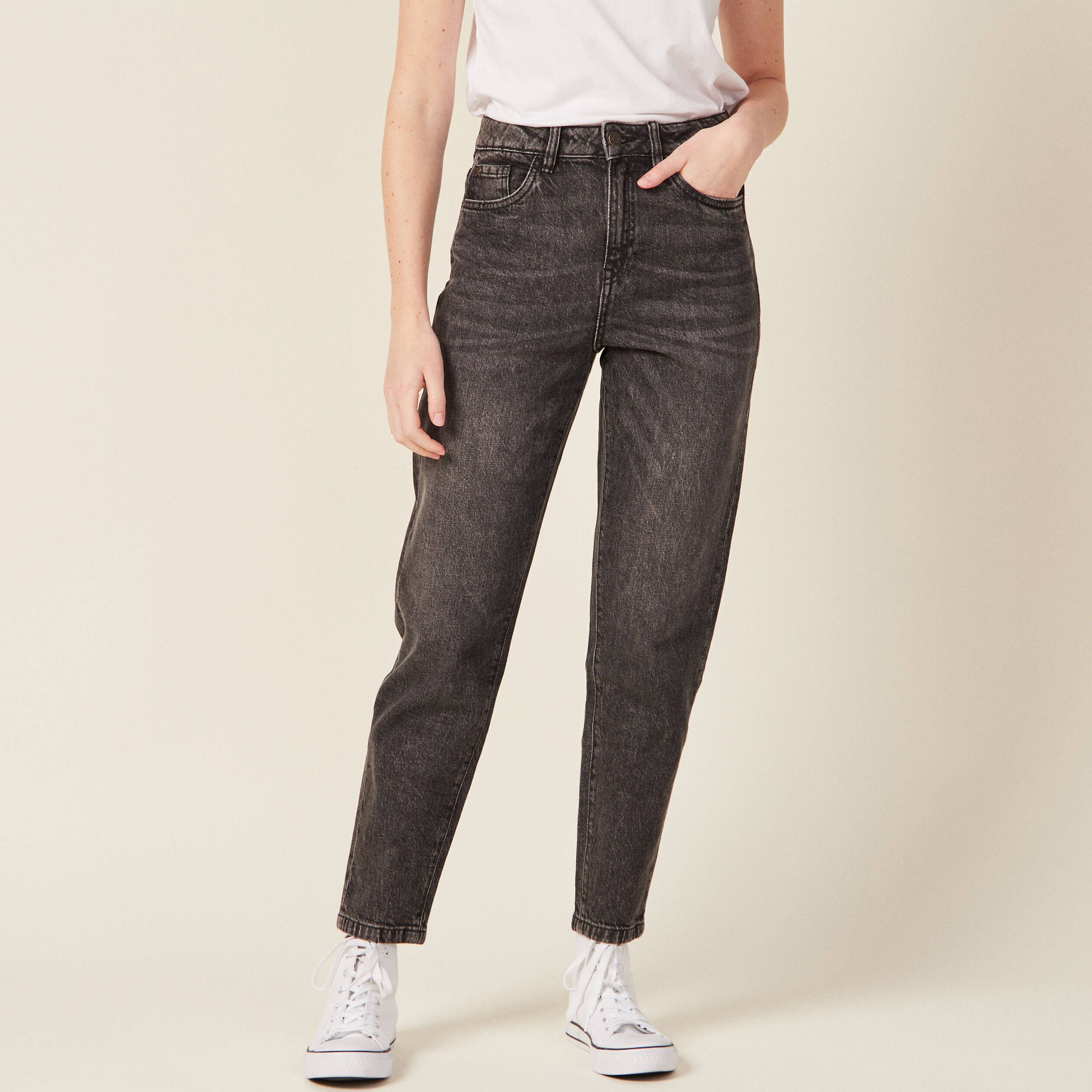 jeans mom 78eme denim gris femme Jeans mom 7/8ème denim gris femme