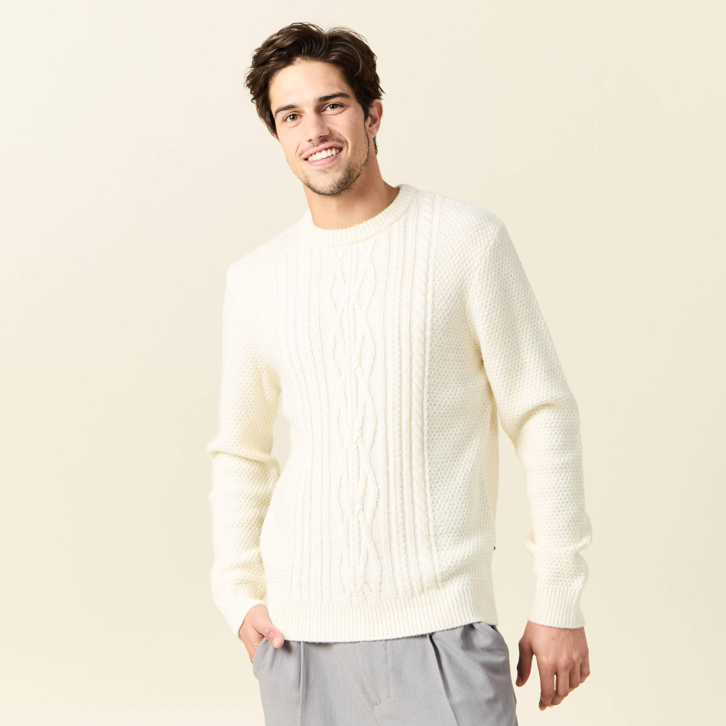 Pull Homme Va Bene XL En Soie - Ivoire - Occasion En Parfait état