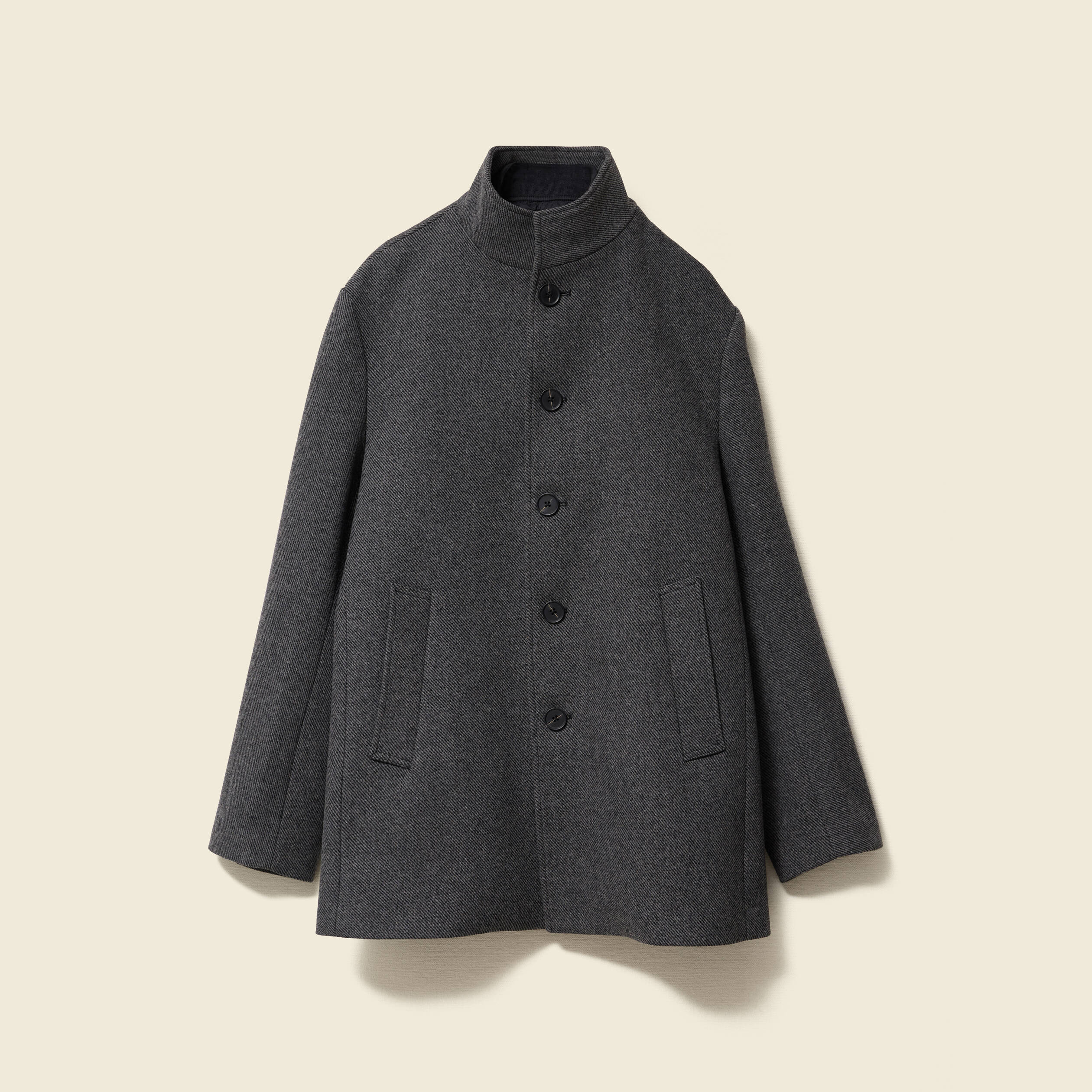 Manteau droit mi-long col montant gris fonc&eacute; homme