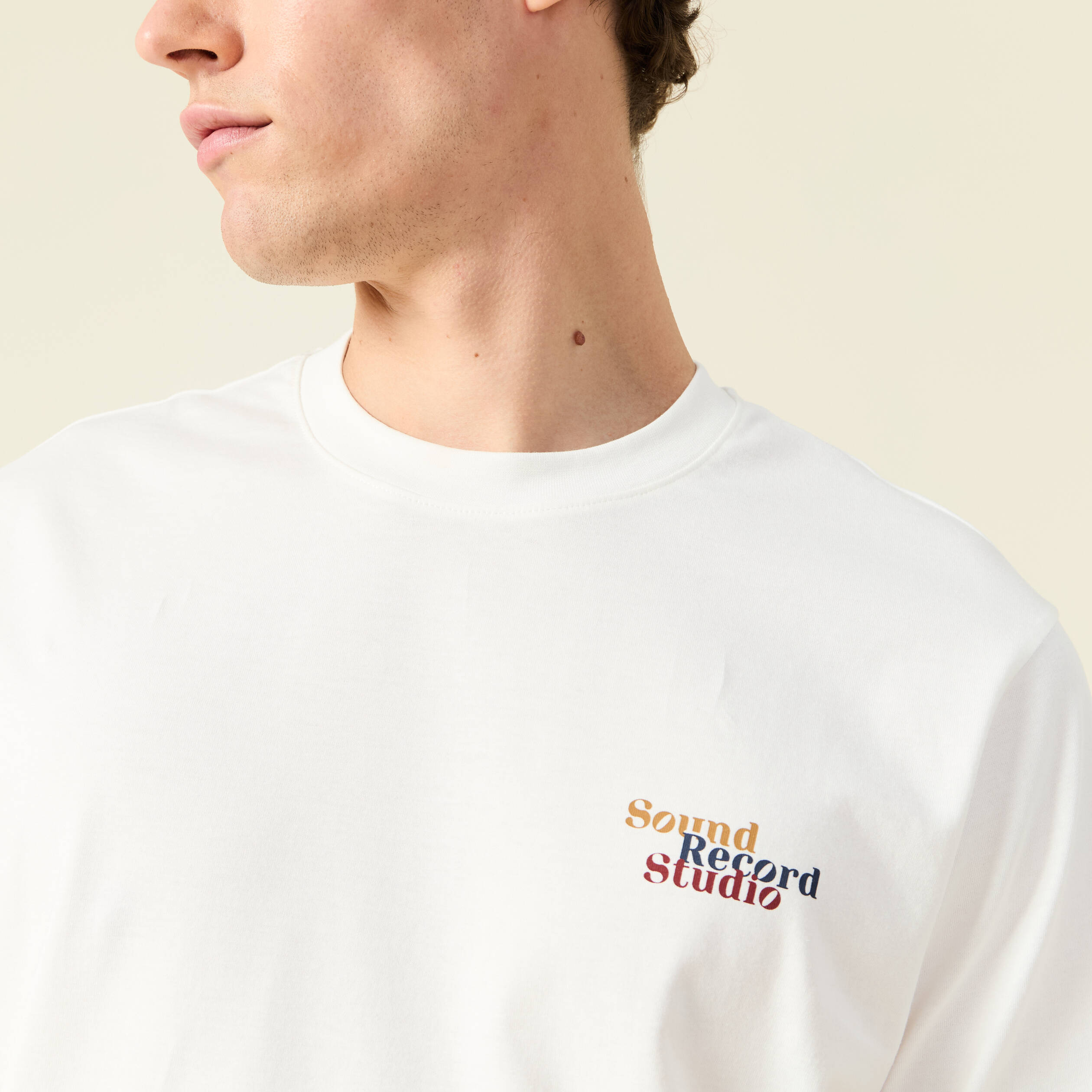 T-shirt en coton manches courtes ecru homme