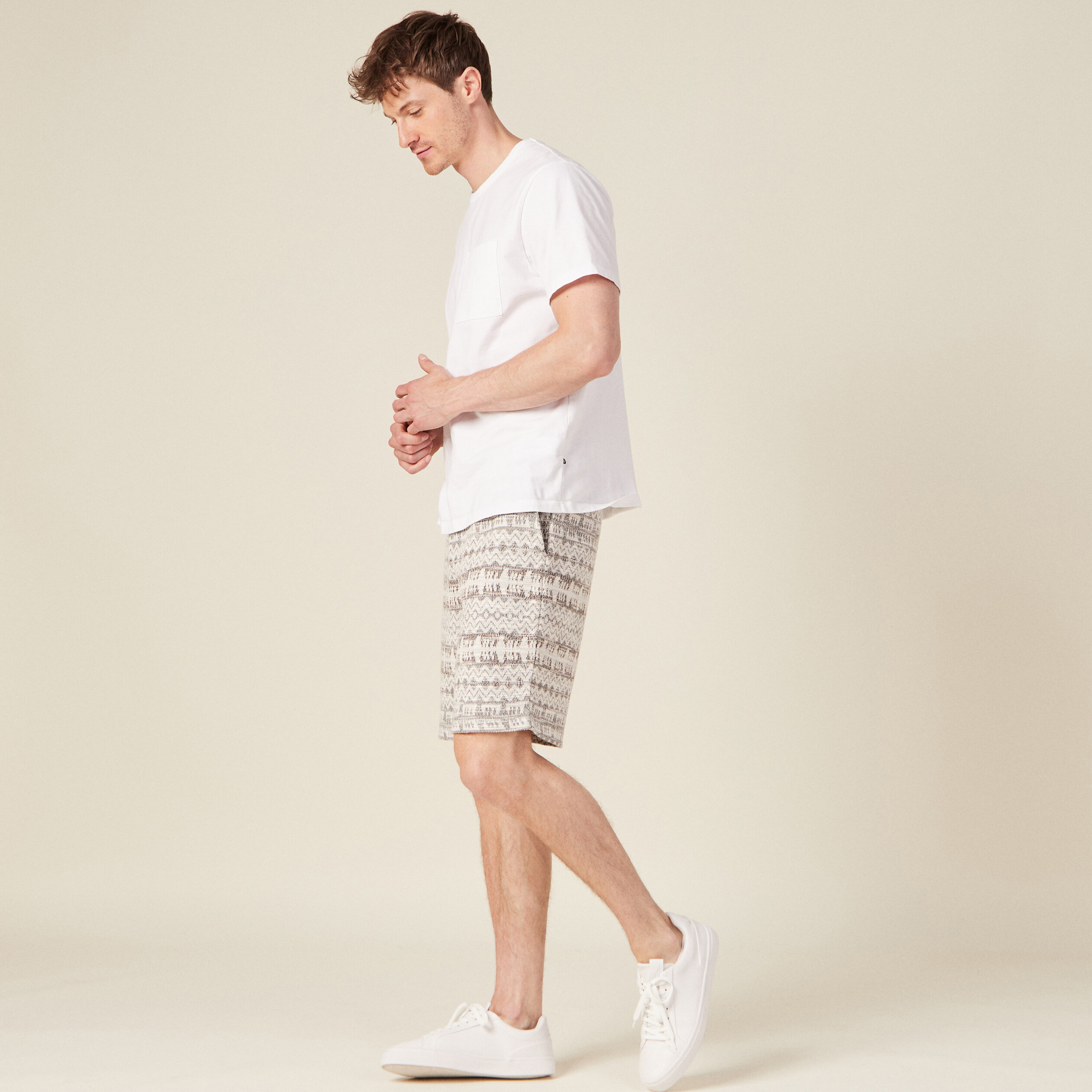 Bermuda droit taille nouée ecru homme