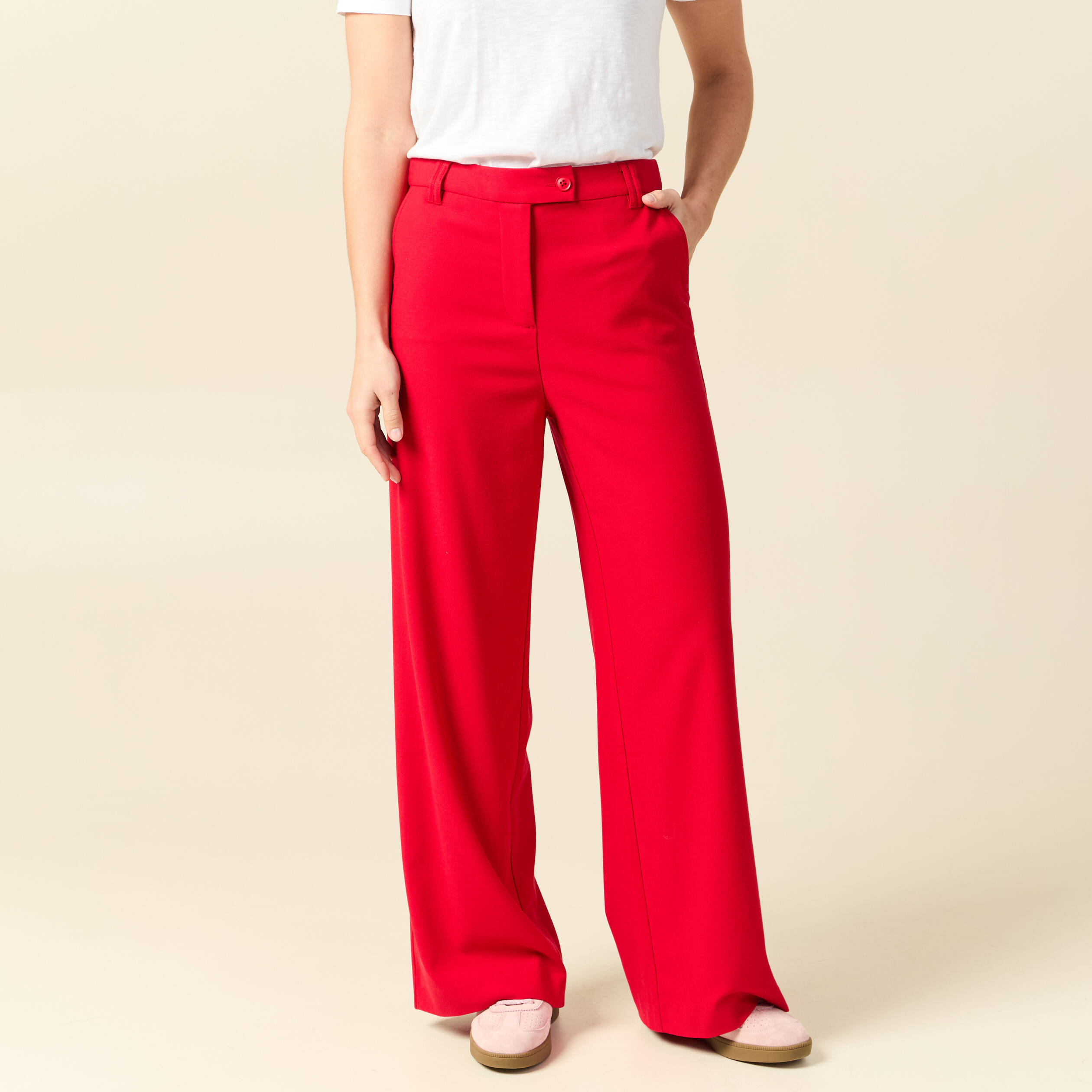 Pantalon loose taille standard fluide rouge femme