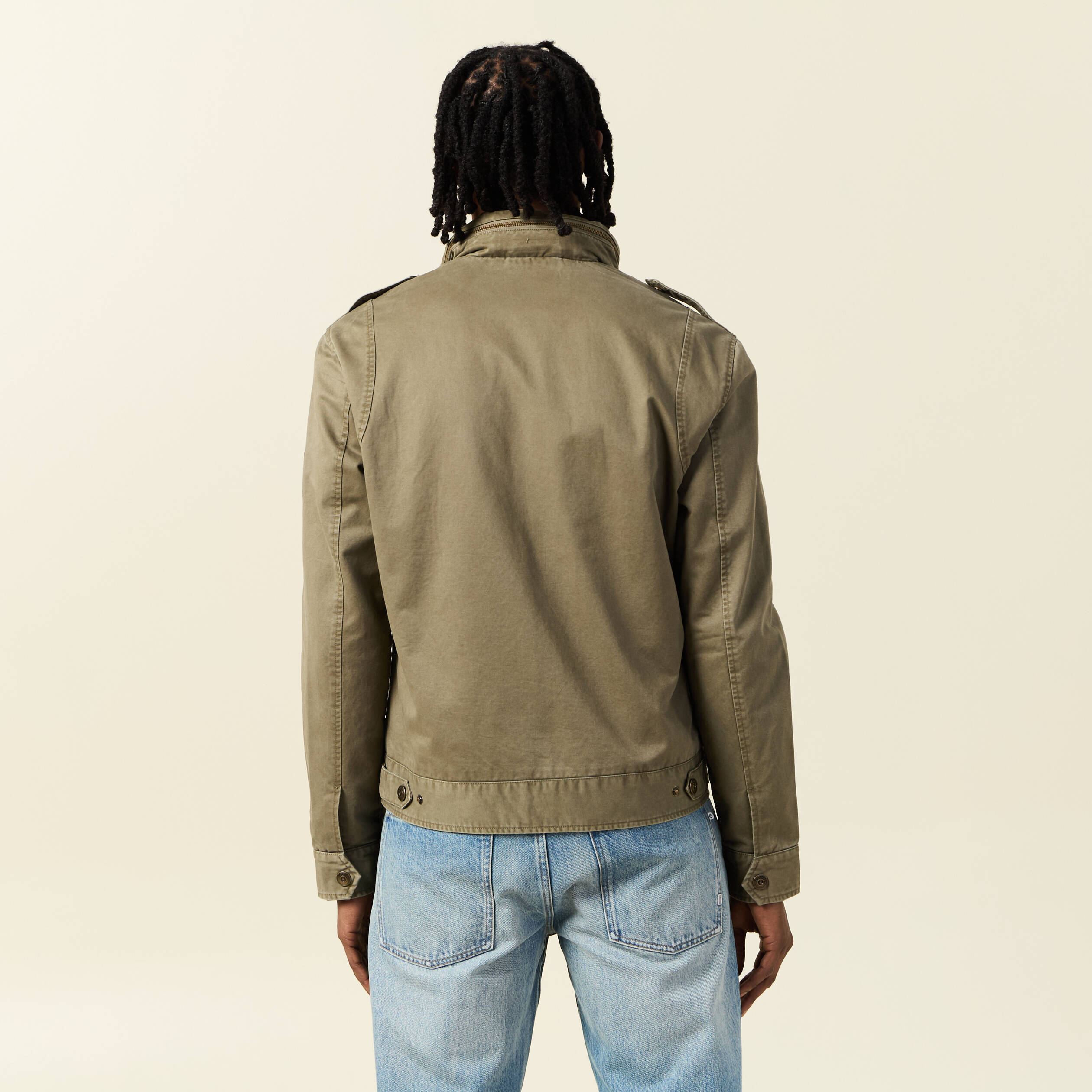 Blouson style biker zipp&eacute; vert kaki homme