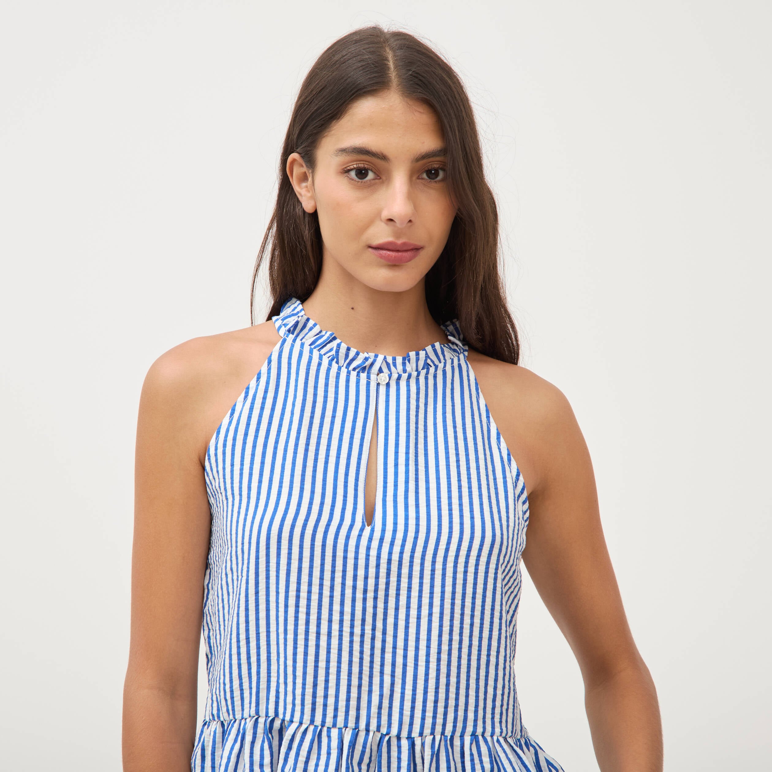 Top droit manches courtes bleu electrique femme