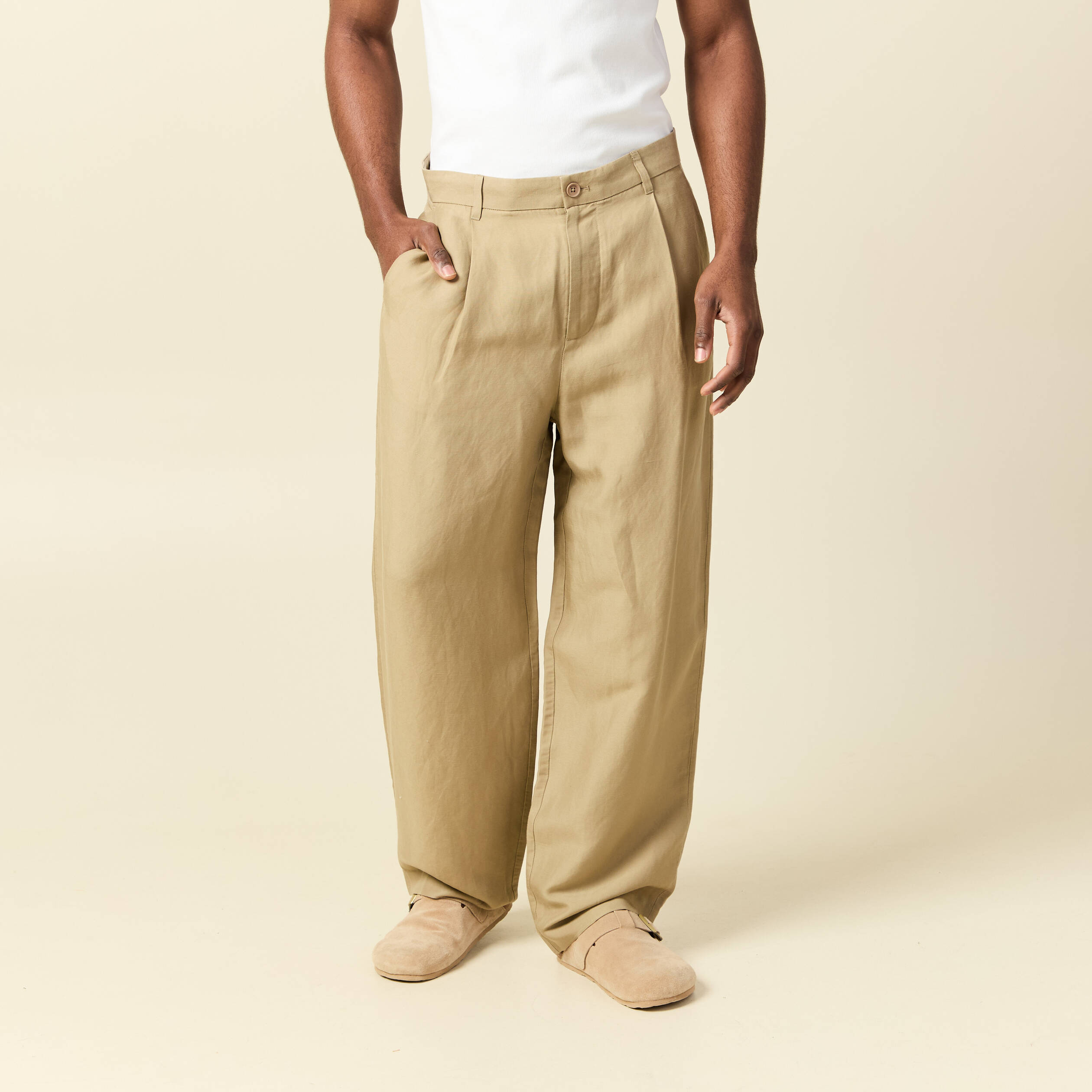 Pantalon droit longueur 32 vert olive homme