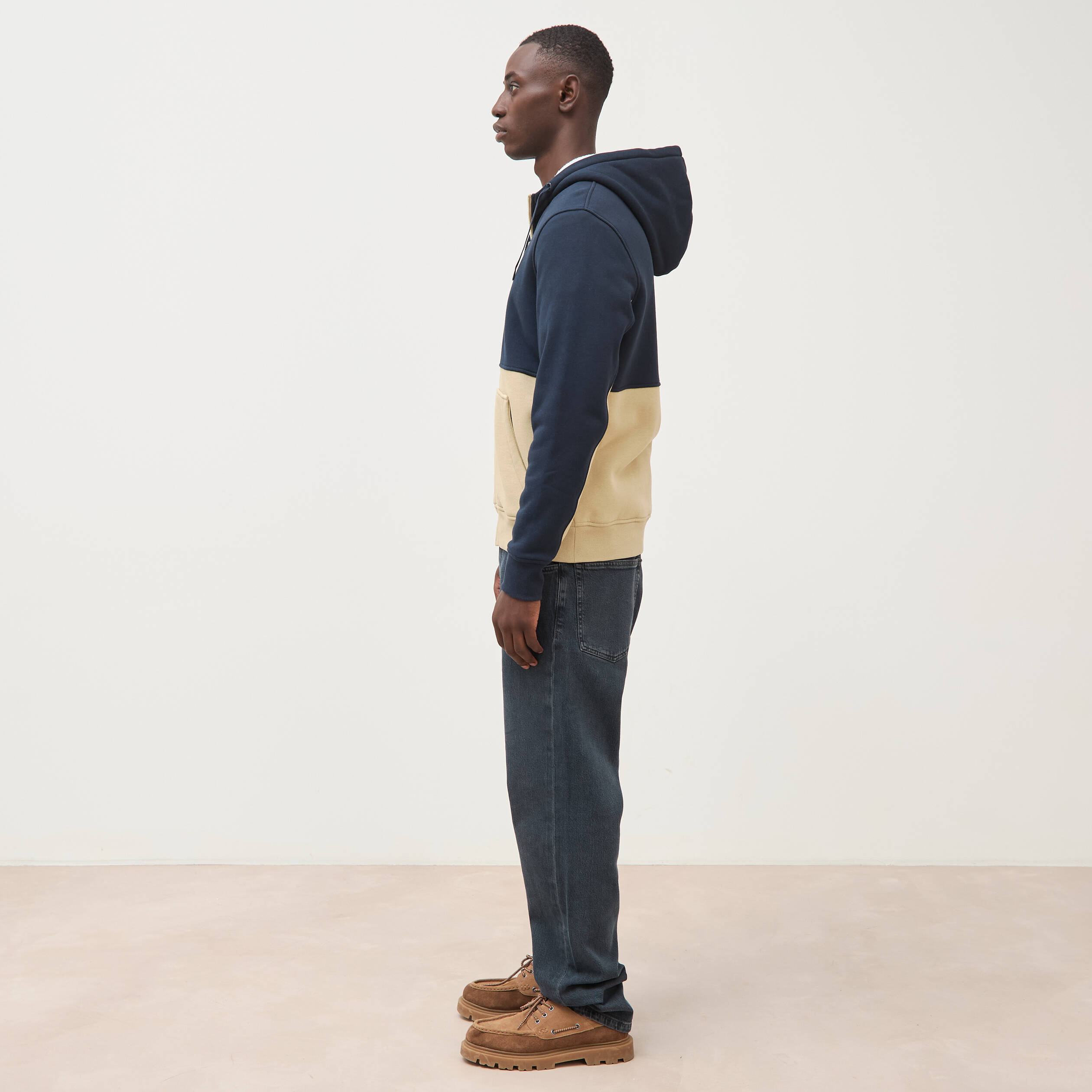 Sweat droit sherpa &agrave; capuche bleu marine homme