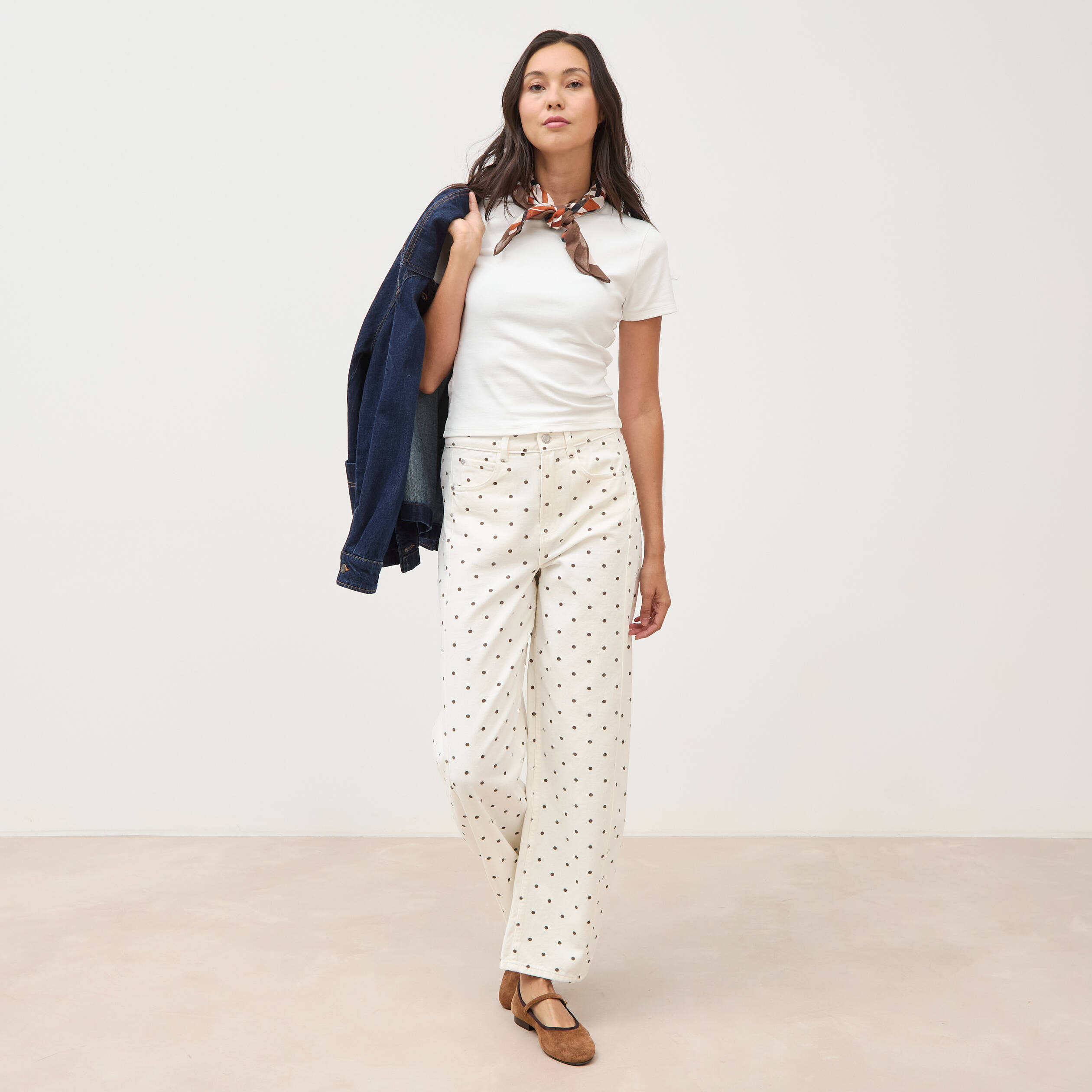 Jeans barrel taille haute bas resserr&eacute; ecru femme