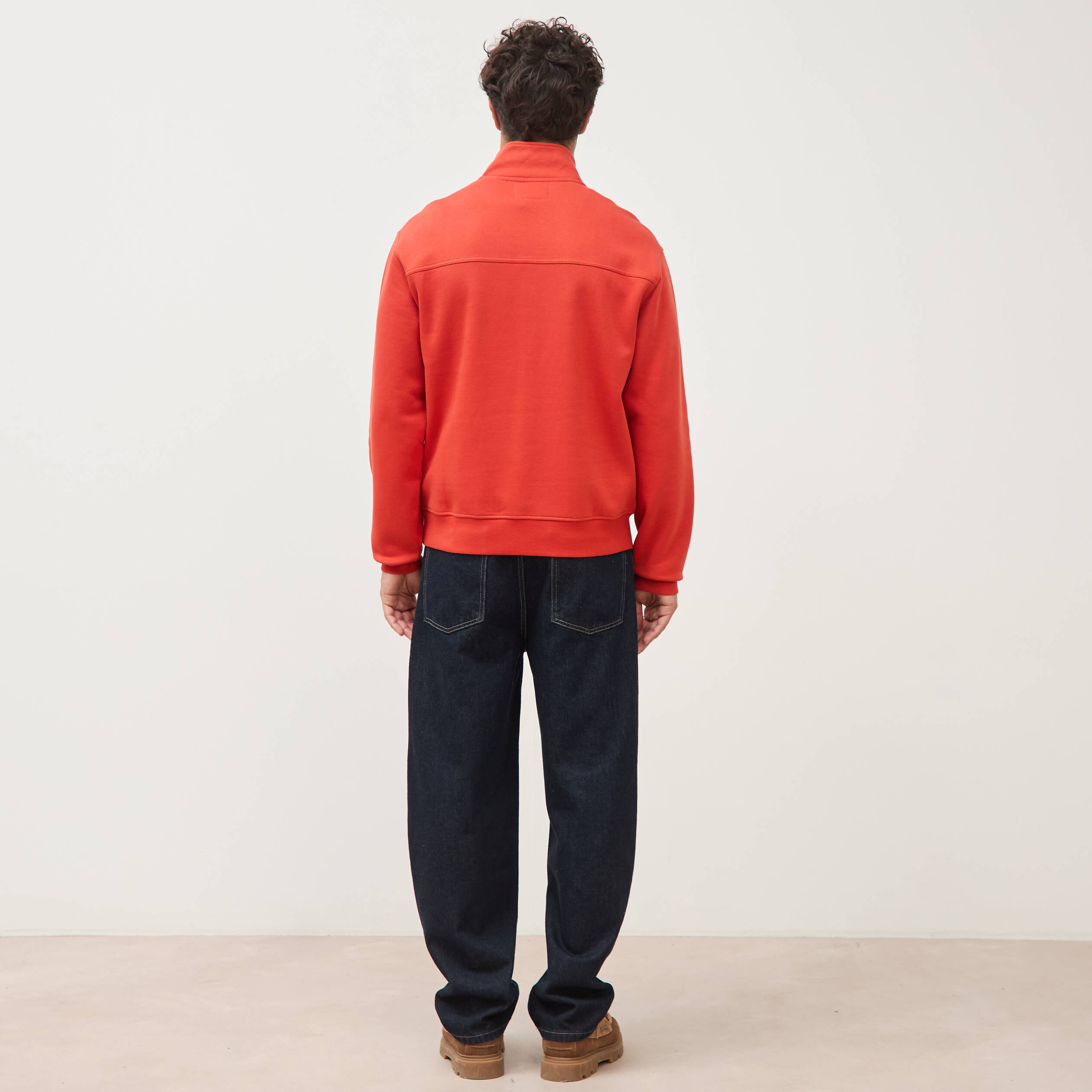Sweat col camionneur manches longues orange fonc&eacute; homme