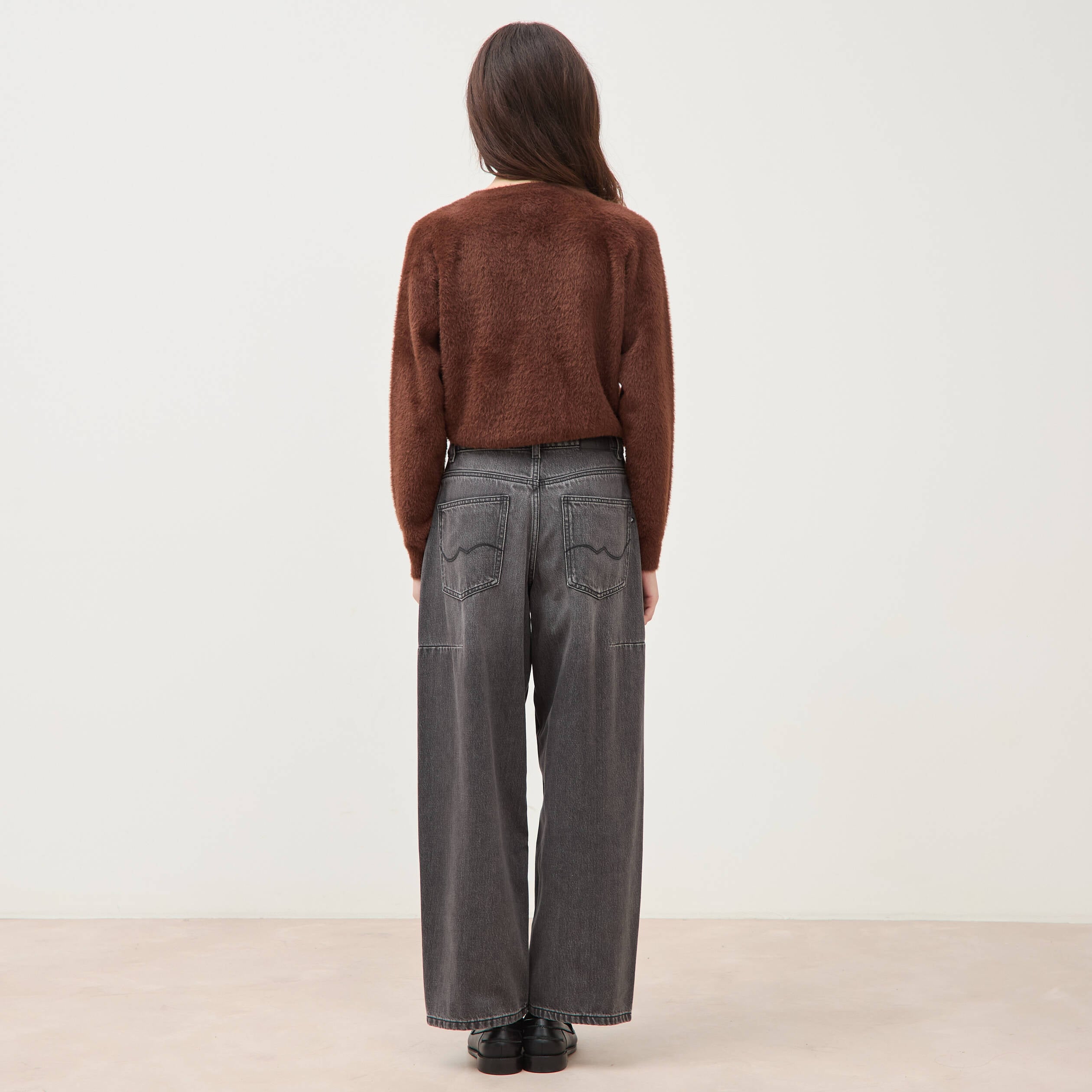 Jeans barrel taille standard denim gris femme