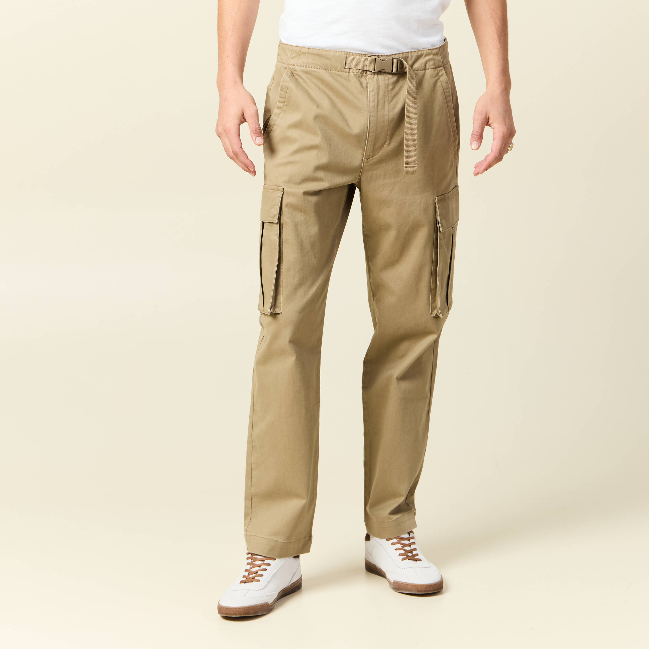 Pantalon cargo poches c&ocirc;t&eacute;s vert kaki homme