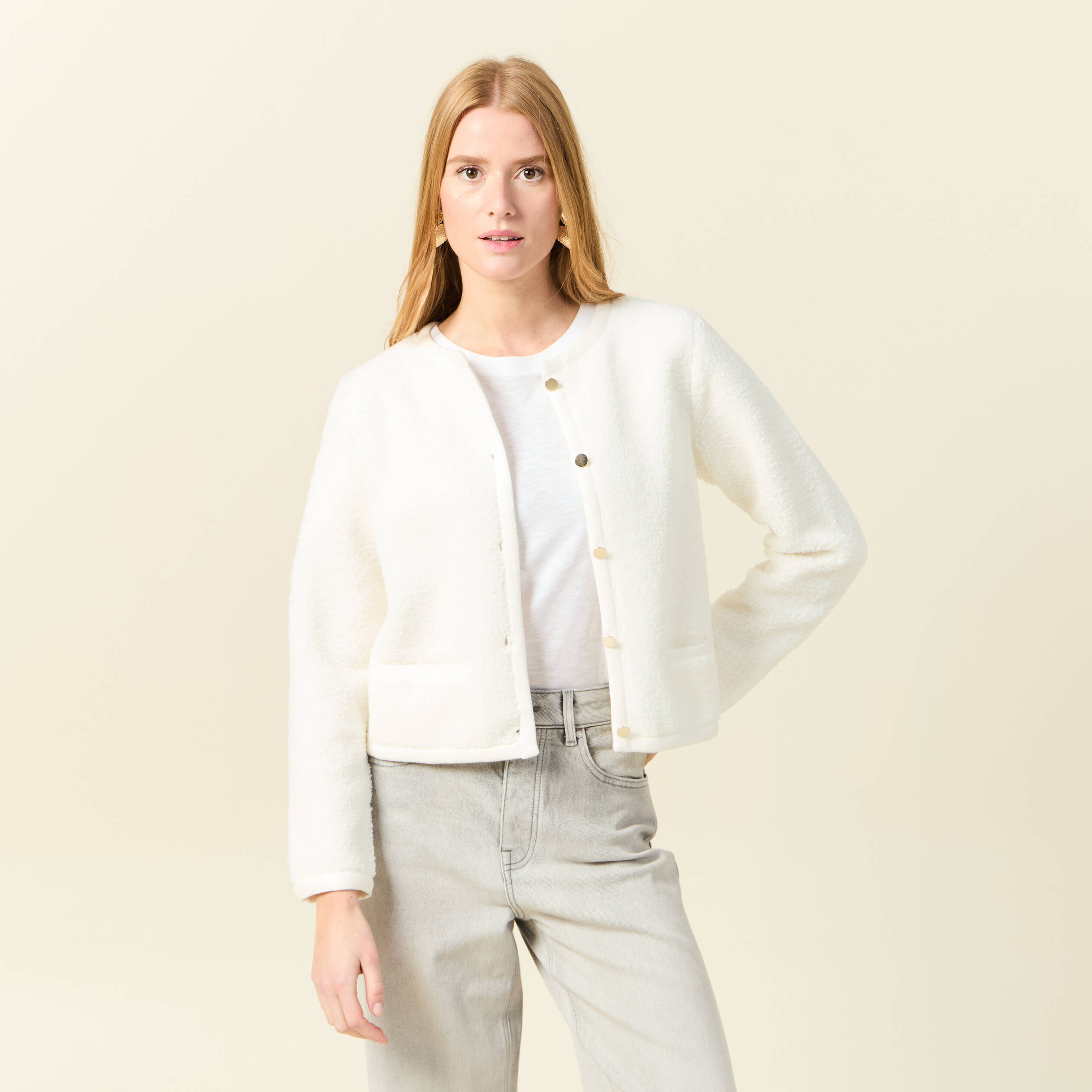 gilet manches longues ecru femme Gilet manches longues ecru femme