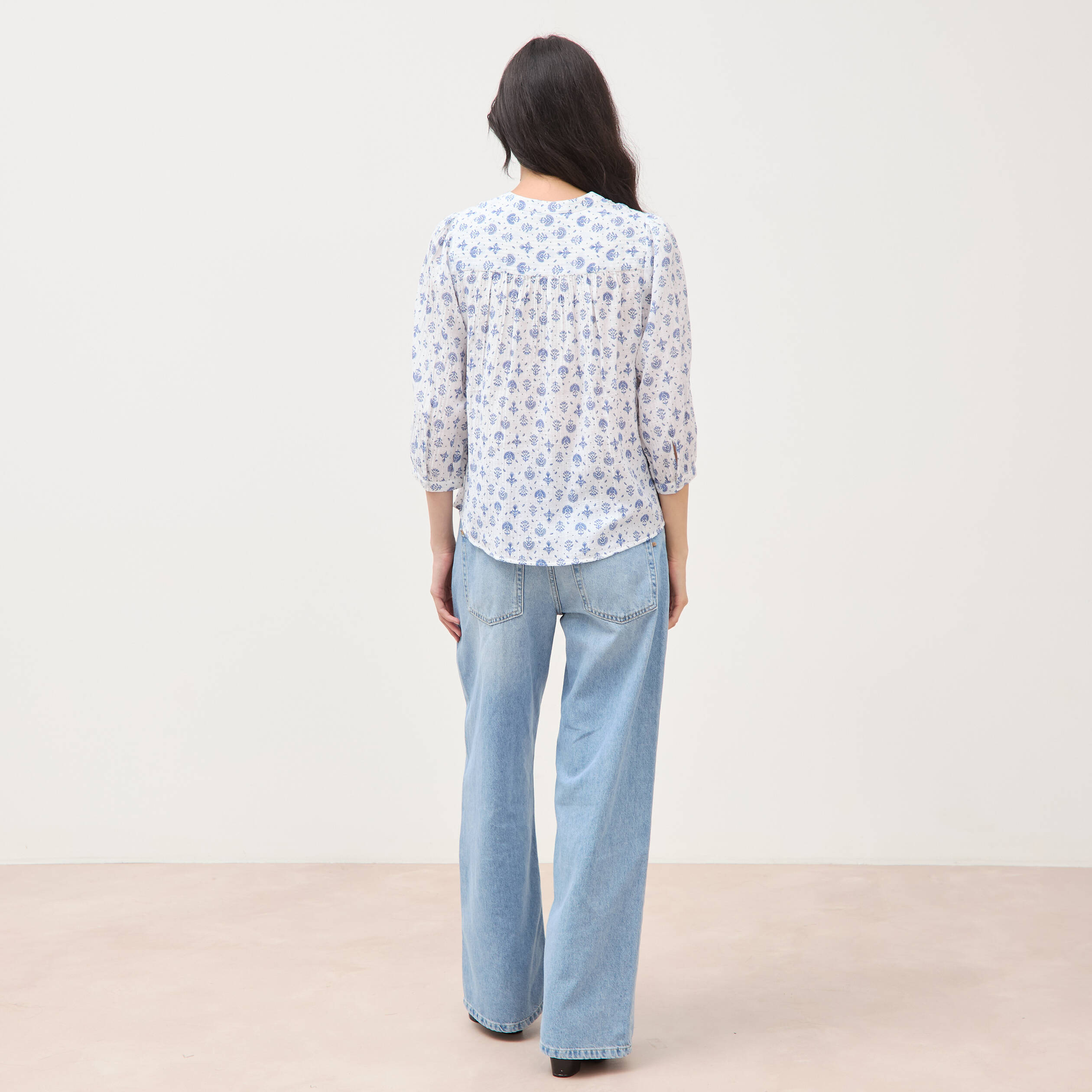 Chemise &agrave; manches longues bleu femme
