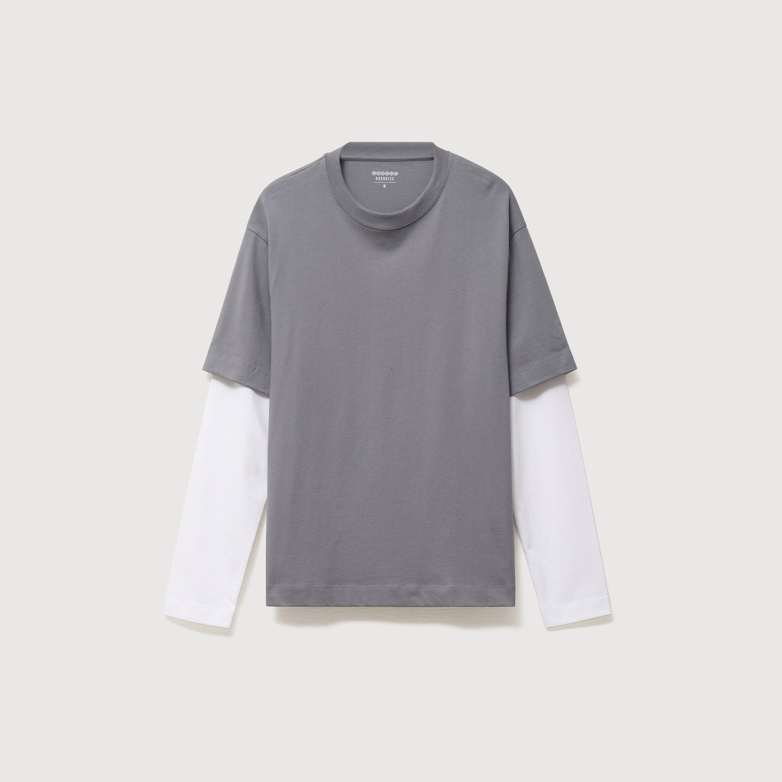 T-shirt droit manches longues col rond gris homme