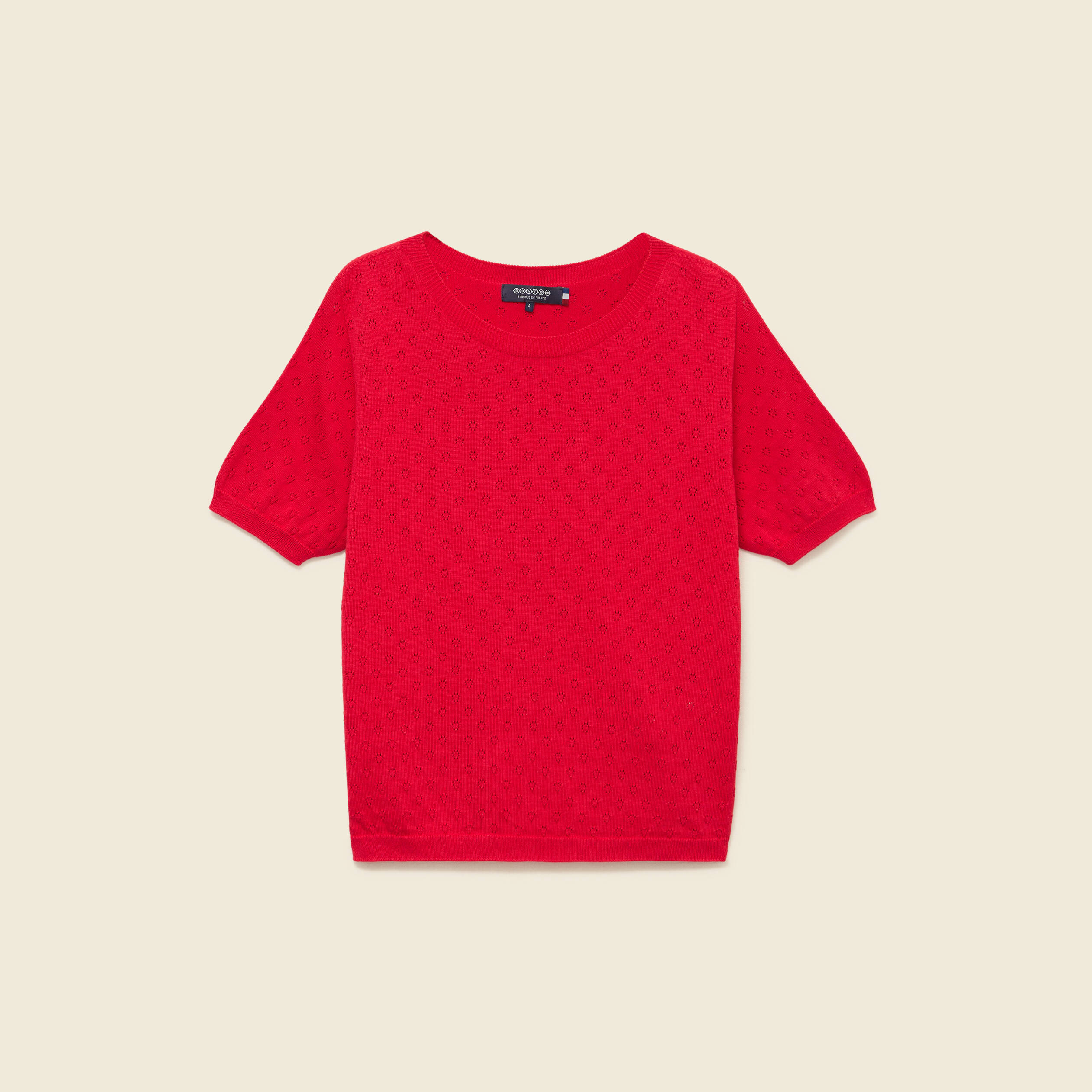 Pull col rond manches courtes rouge fonc&eacute; femme