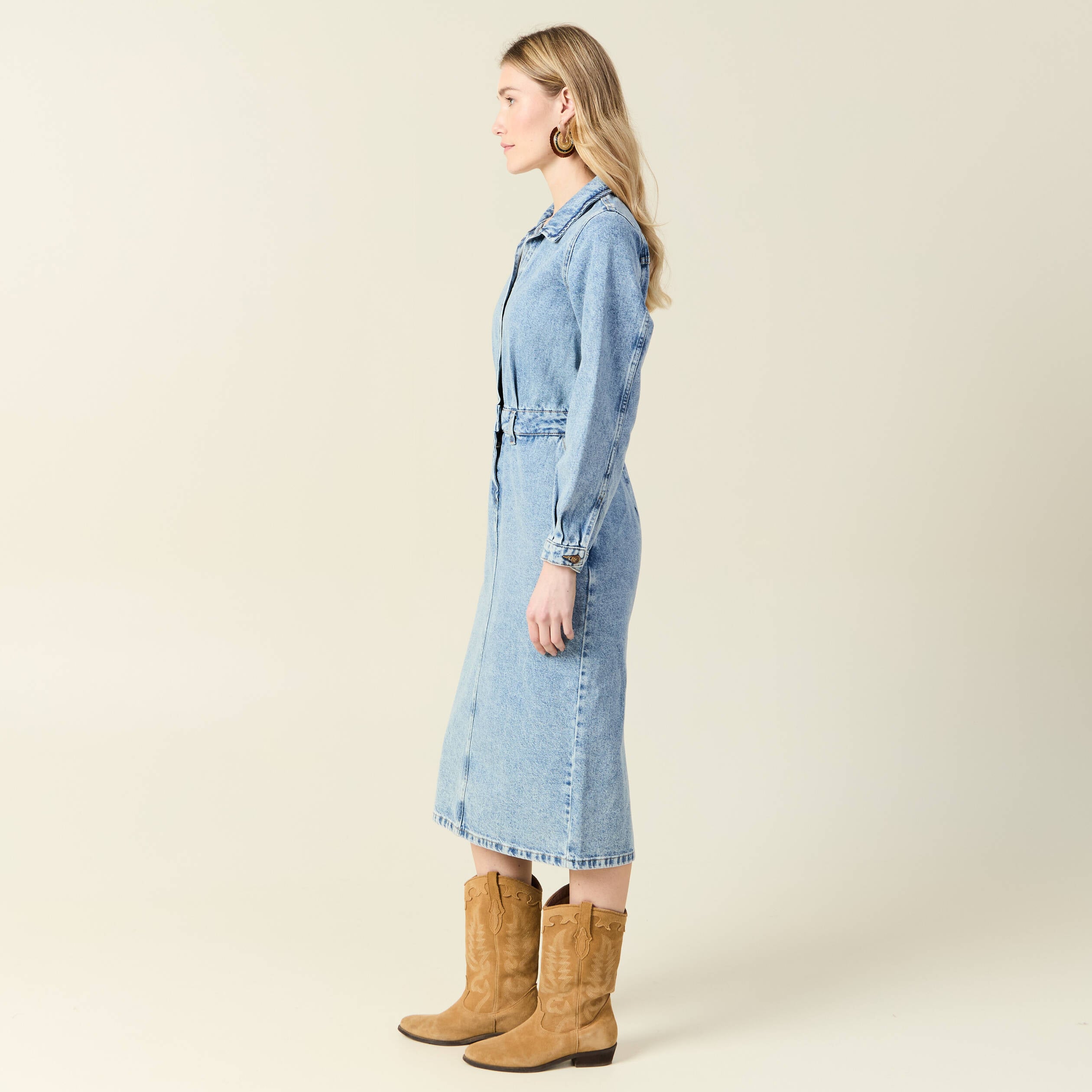 Robe midi droite en jean denim used femme